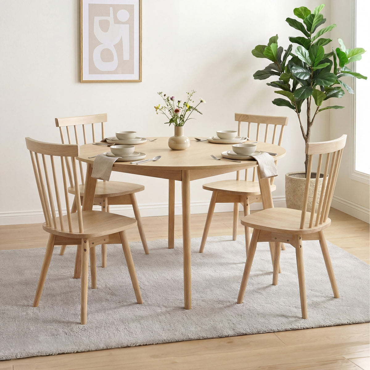 Windsor Dining Chairs Set of 4 Mid Century Rubber Wood Kitchen Chairs with Swivel Seat