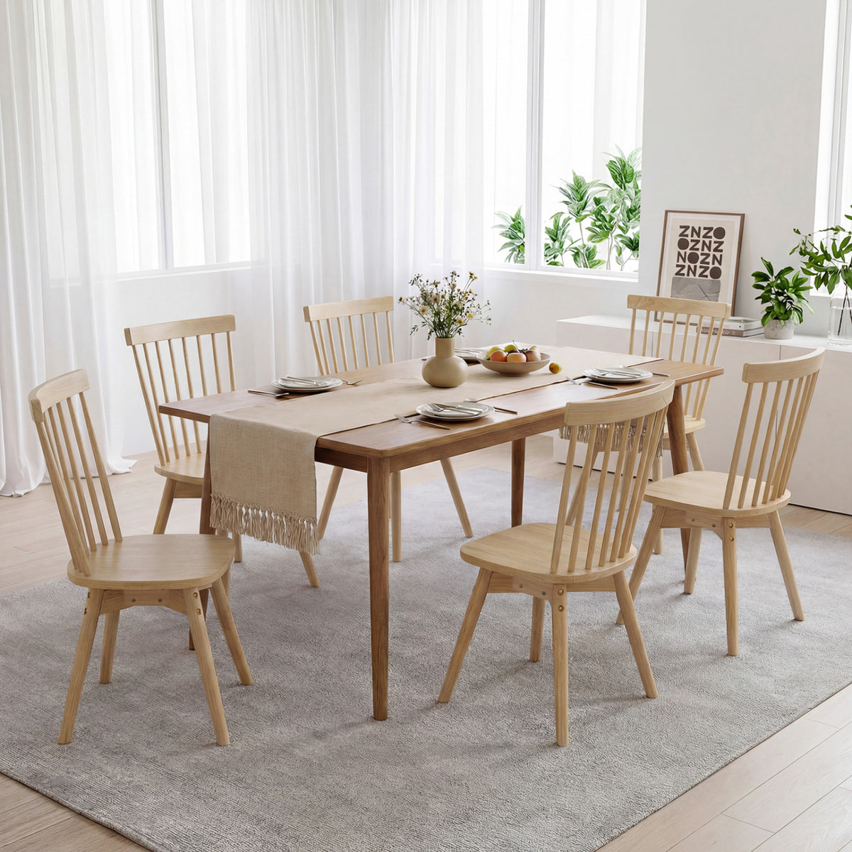 Windsor Dining Chairs Set of 4 Mid Century Rubber Wood Kitchen Chairs with Swivel Seat