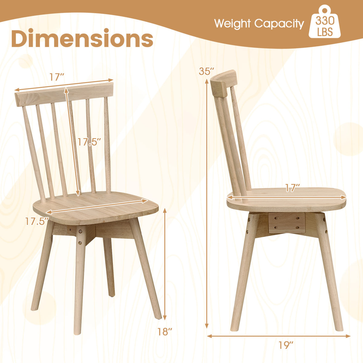 Windsor Dining Chairs Set of 4 Mid Century Rubber Wood Kitchen Chairs with Swivel Seat