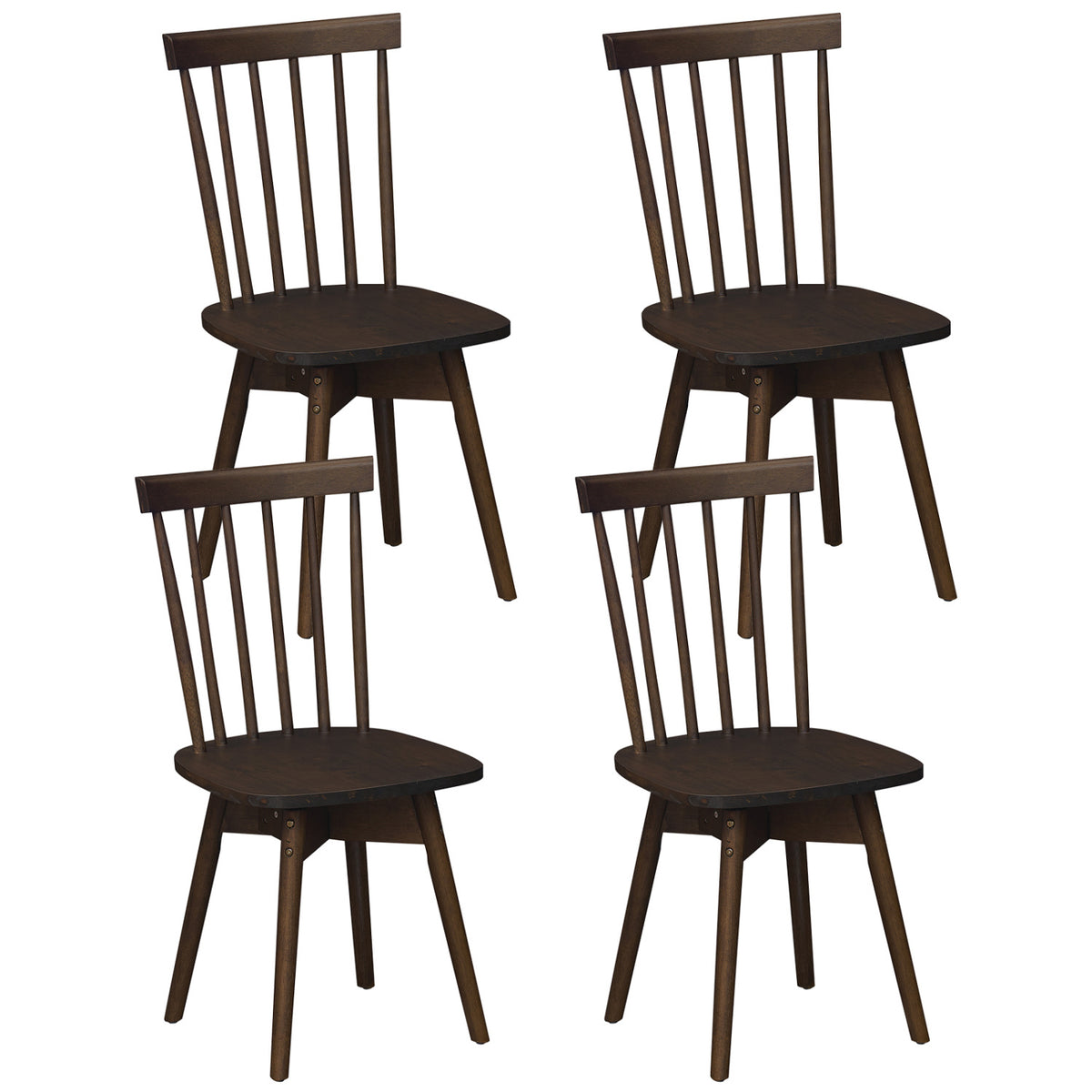 Windsor Dining Chairs Set of 4 Mid Century Rubber Wood Kitchen Chairs with Swivel Seat