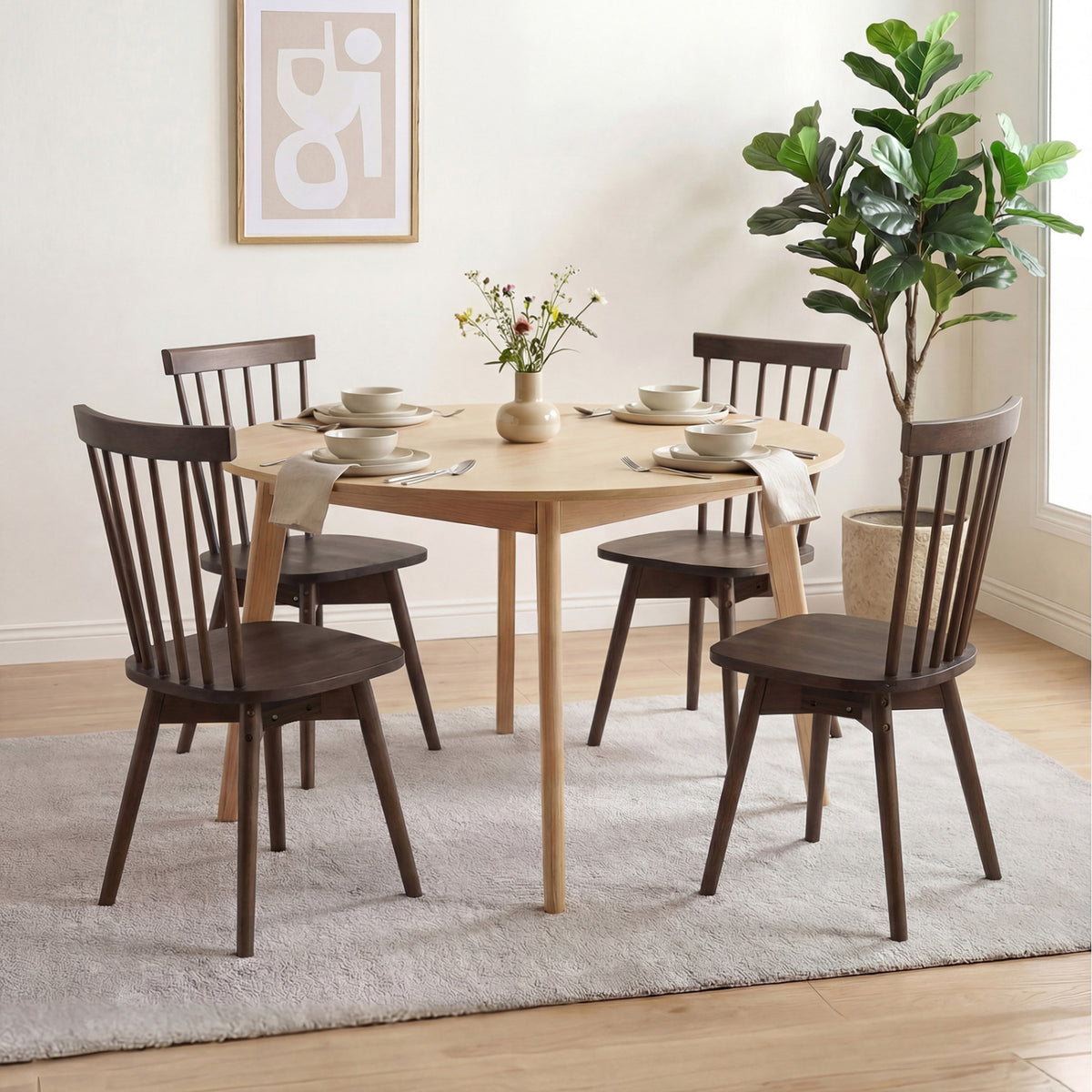 Windsor Dining Chairs Set of 4 Mid Century Rubber Wood Kitchen Chairs with Swivel Seat