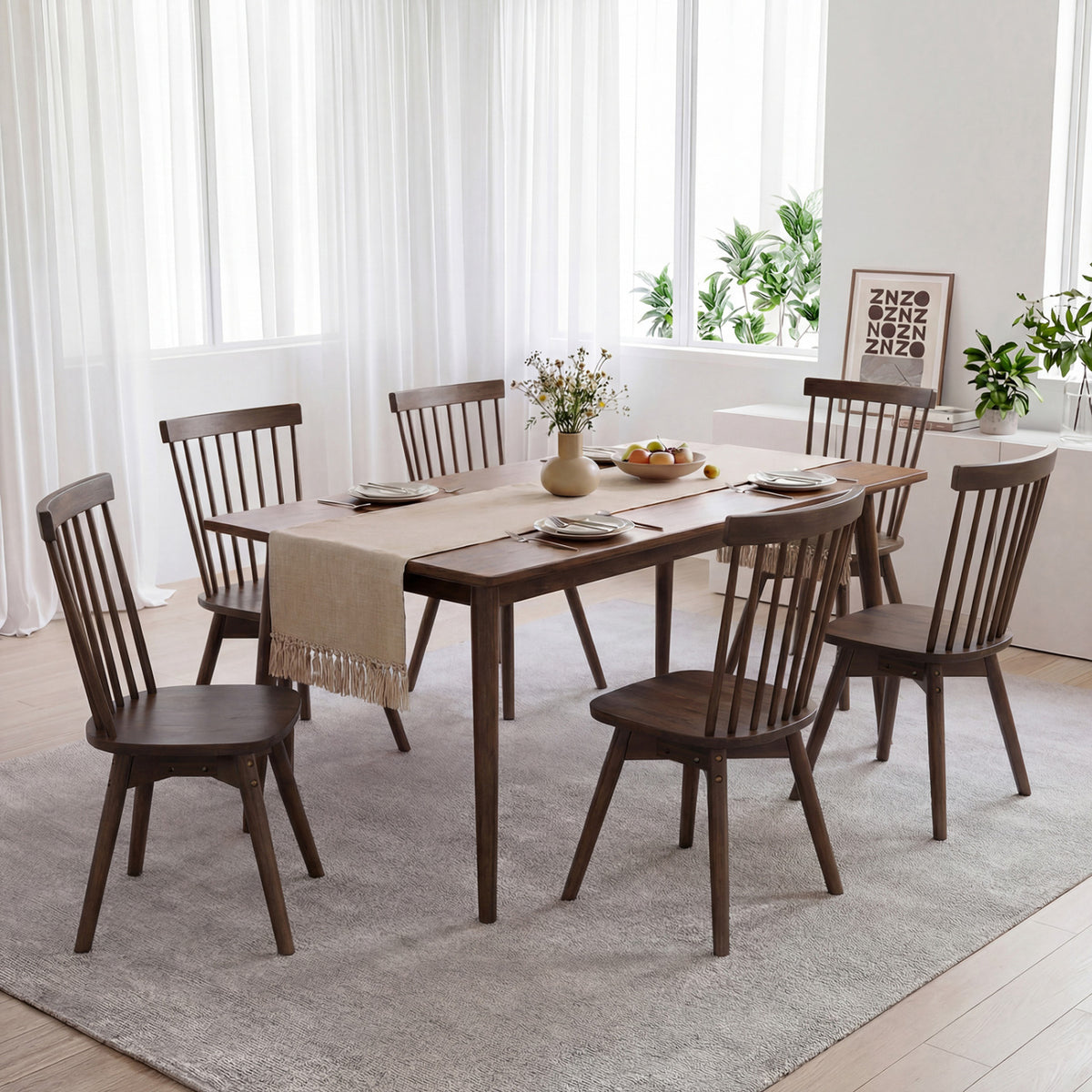 Windsor Dining Chairs Set of 4 Mid Century Rubber Wood Kitchen Chairs with Swivel Seat