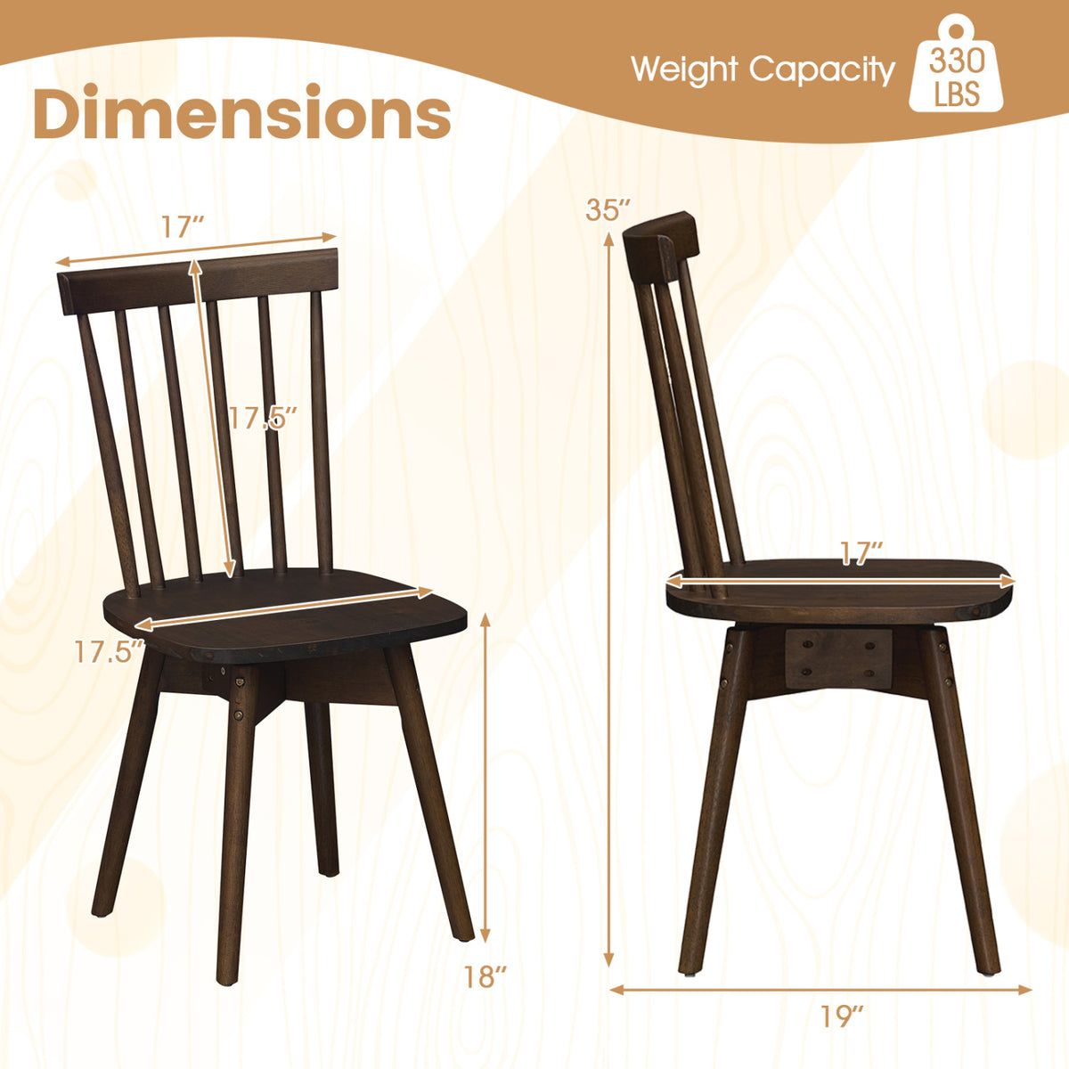 Windsor Dining Chairs Set of 4 Mid Century Rubber Wood Kitchen Chairs with Swivel Seat