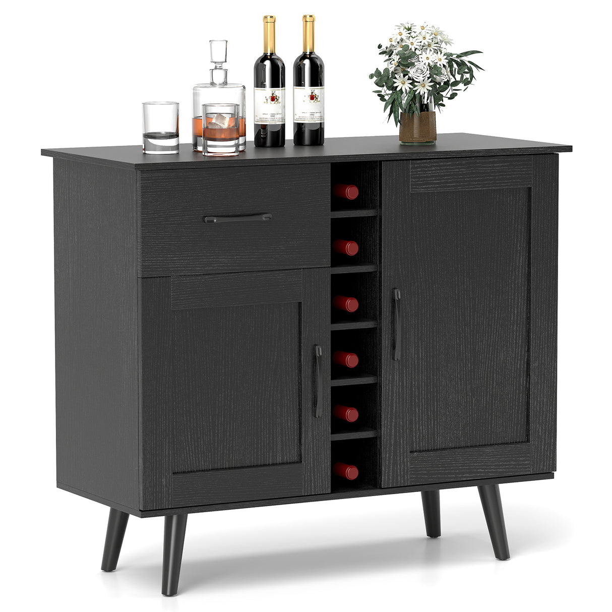 2-Door Buffet Sideboard with 6-Bottle Wine Rack Drawer