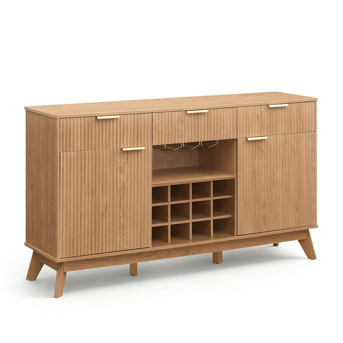 Wine Bar Cabinet with Adjustable Shelves and 2 Doors 3 Glass Holders for Kitchen