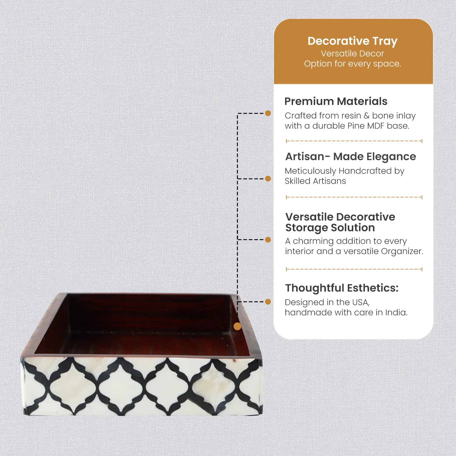 Vanity Trays Moroccan Pattern Bone & Resin Inlay Collection in 10x6, Black & White