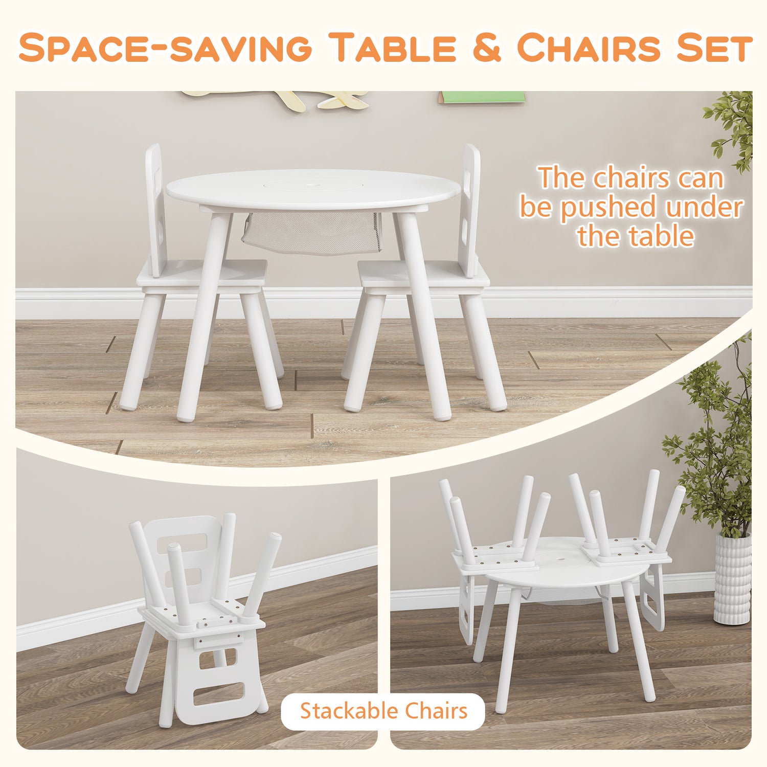 Wood Activity Kids Table and Chair Set with Center Mesh Storage