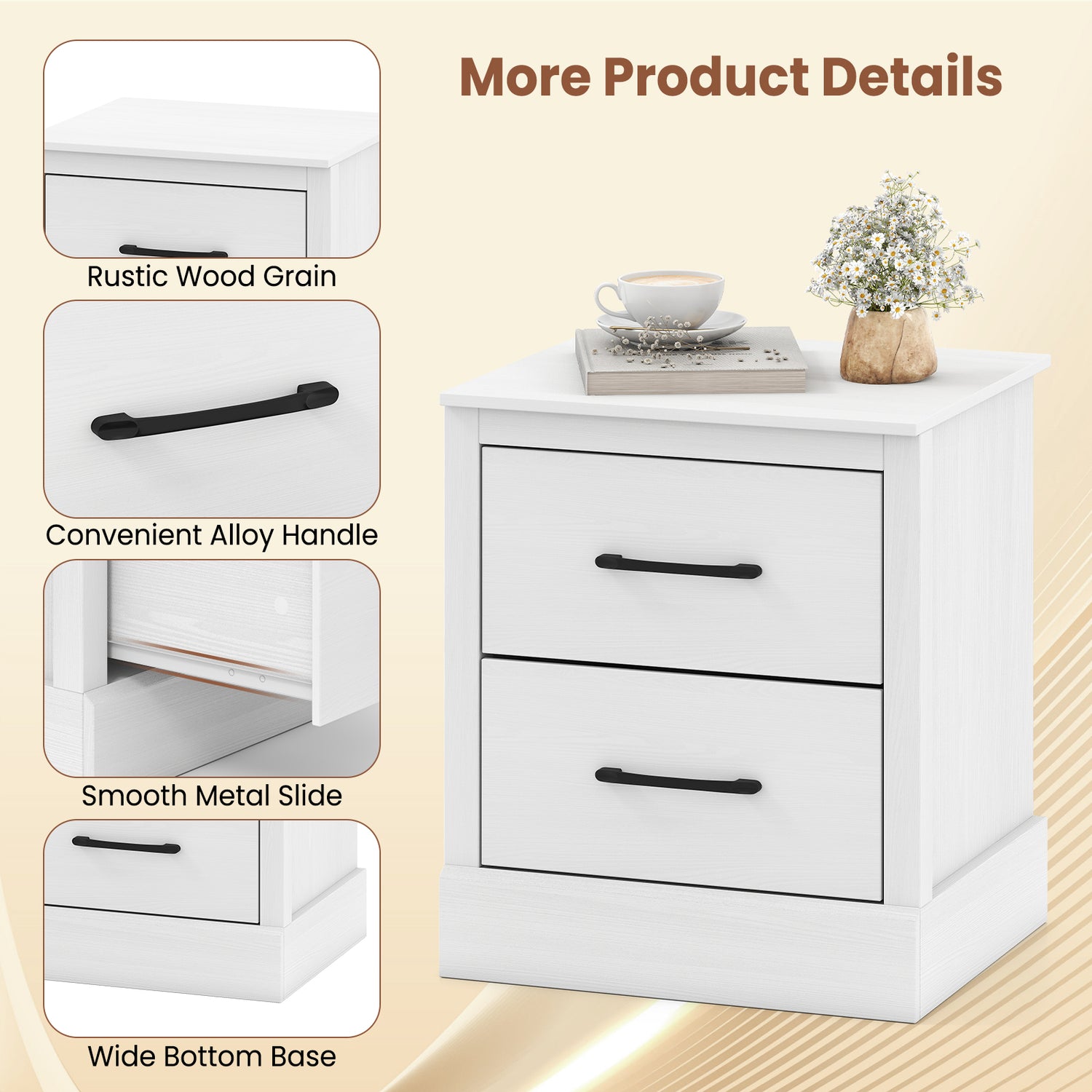 Wood Compact Floor Nightstand with Storage Drawers