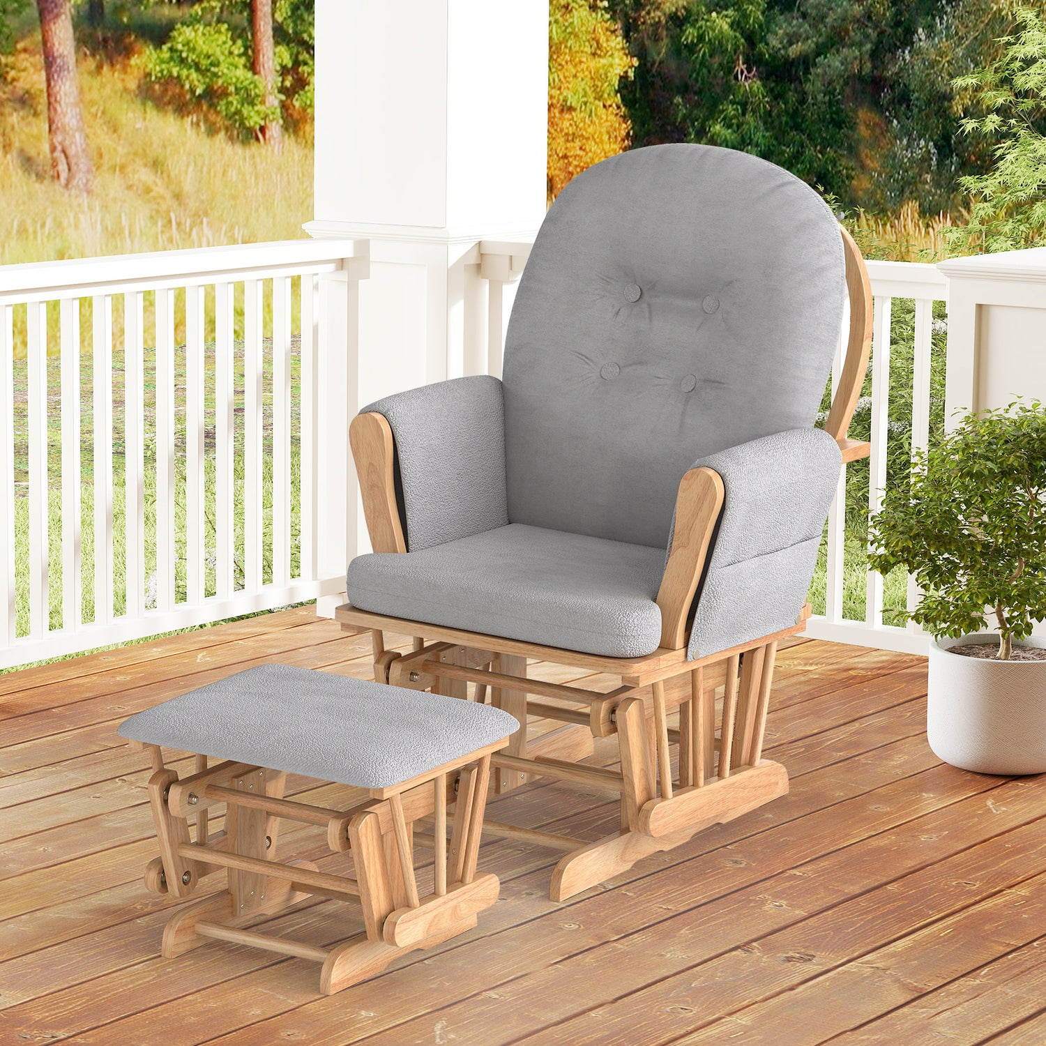 Wood Glider and Ottoman Set with Padded Armrests and Detachable Cushion