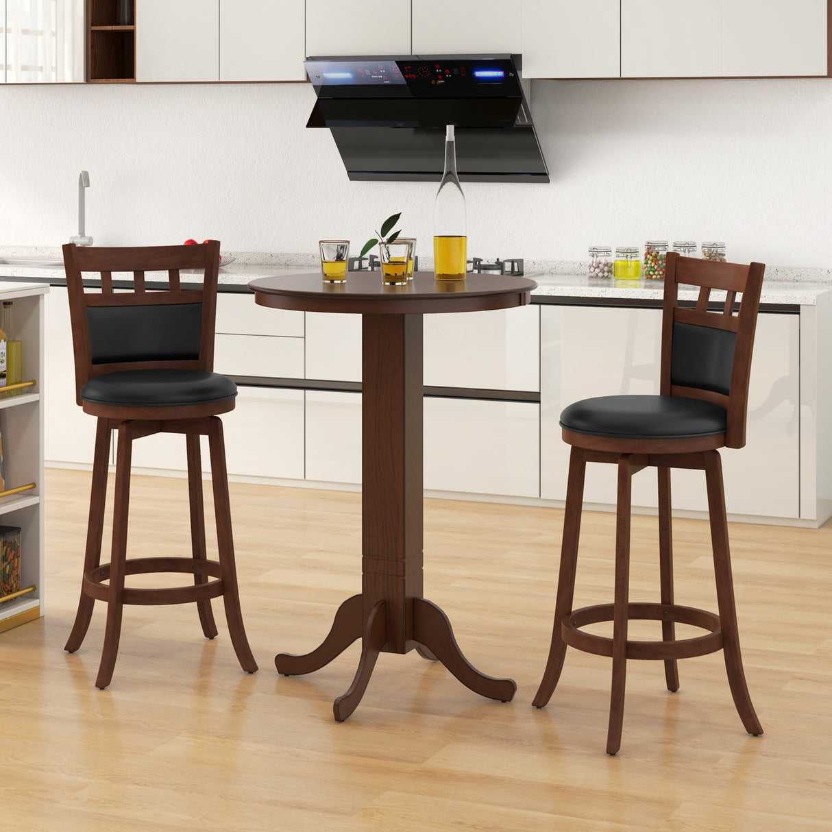 Wood Pub Round Dining Table with Pedestal Base