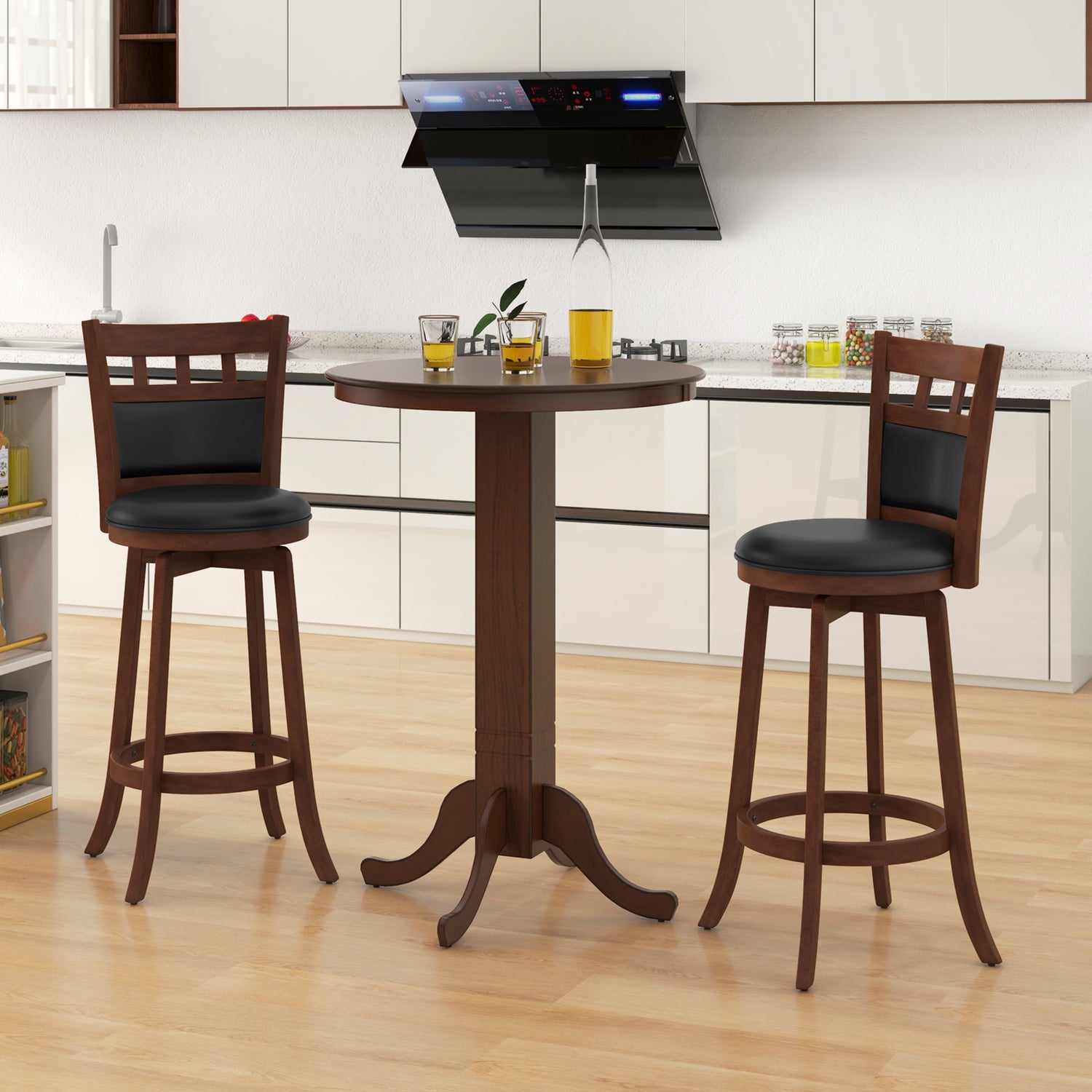 Wood Pub Round Dining Table with Pedestal Base