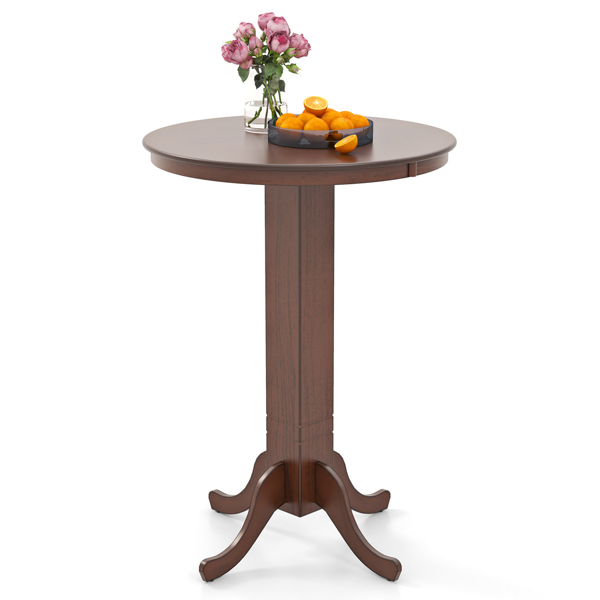 Wood Pub Round Dining Table with Pedestal Base