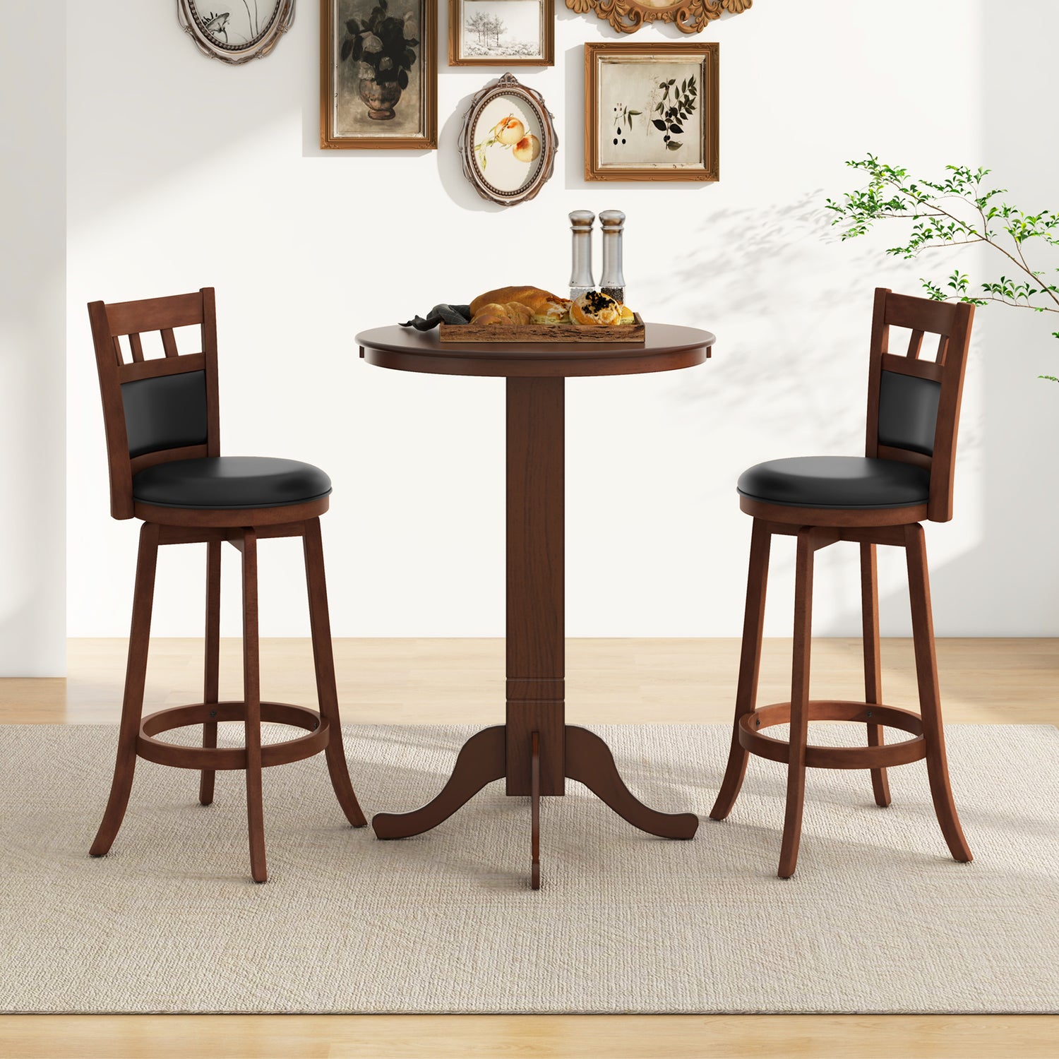 Wood Pub Round Dining Table with Pedestal Base