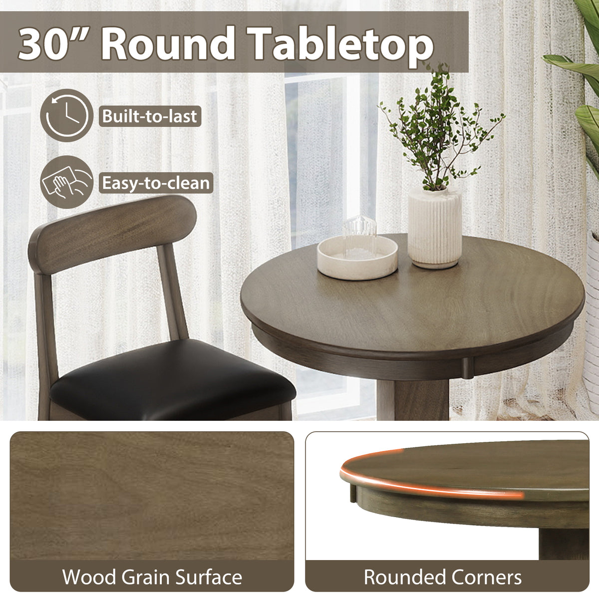 Wood Pub Round Dining Table with Pedestal Base