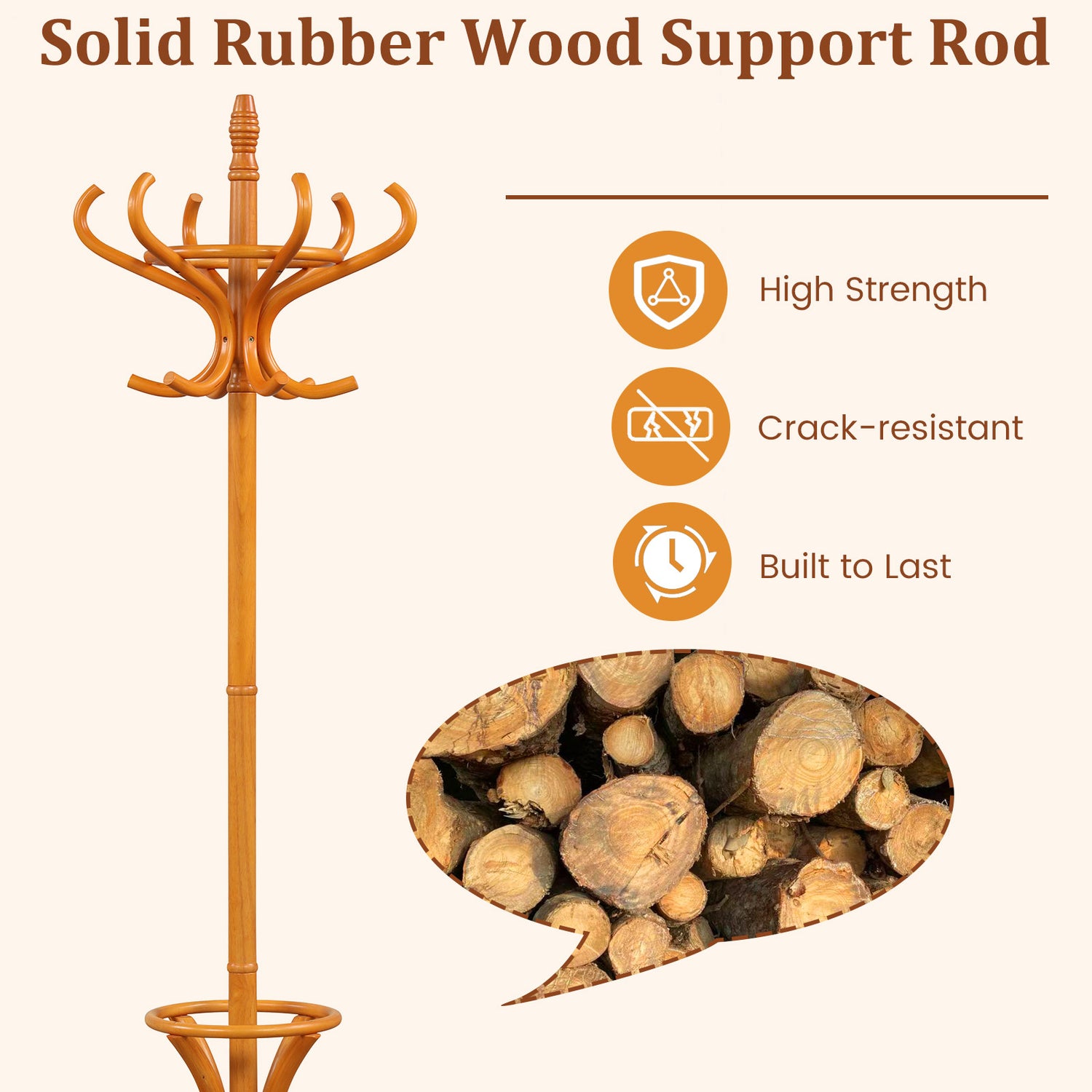 Wood Standing Hat Coat Rack with Umbrella Stand