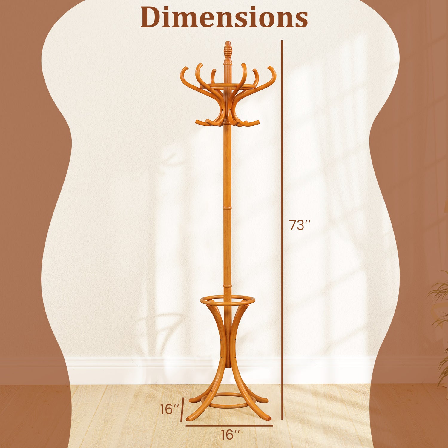 Wood Standing Hat Coat Rack with Umbrella Stand