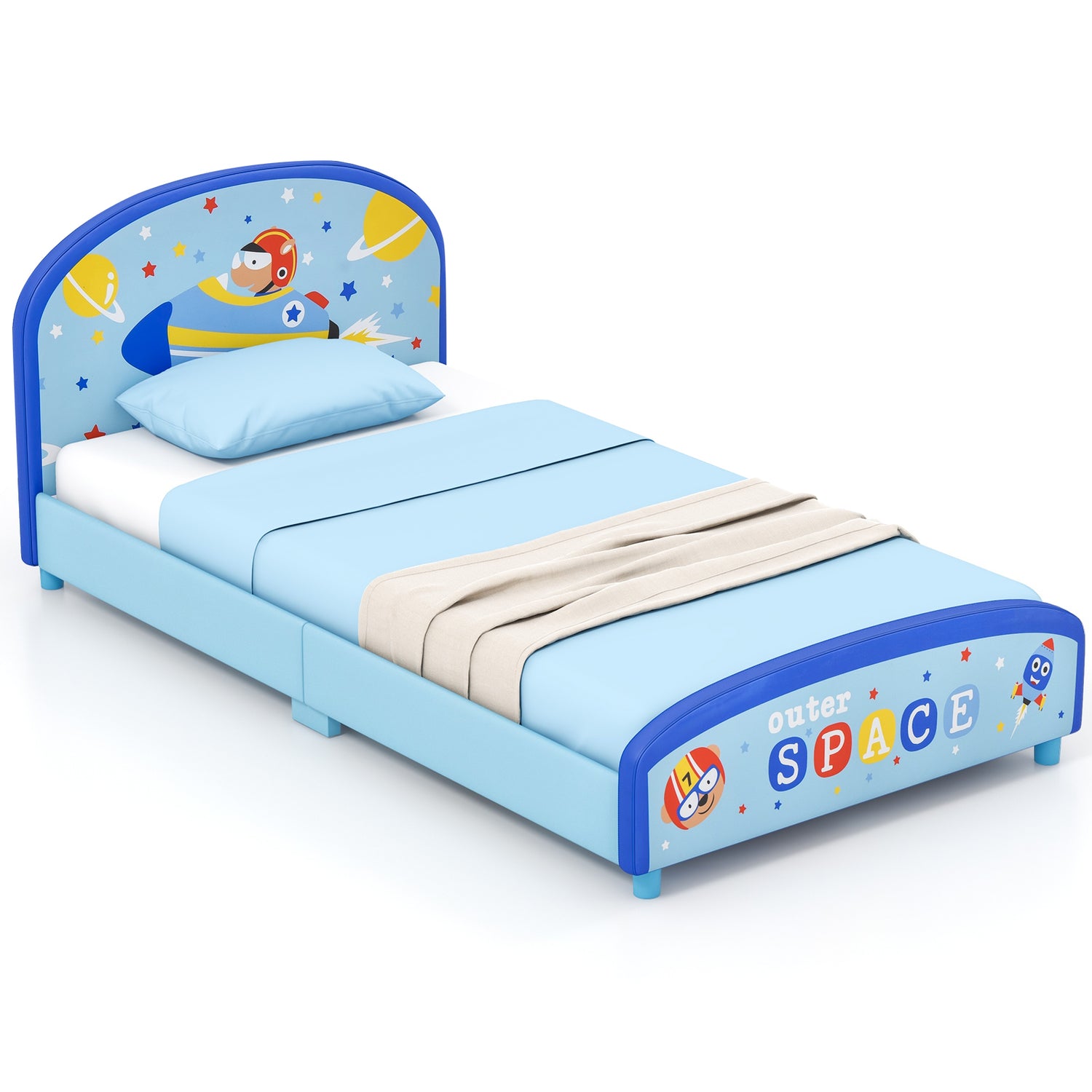 Wood Upholstered Twin Bed Platform with Slat Support
