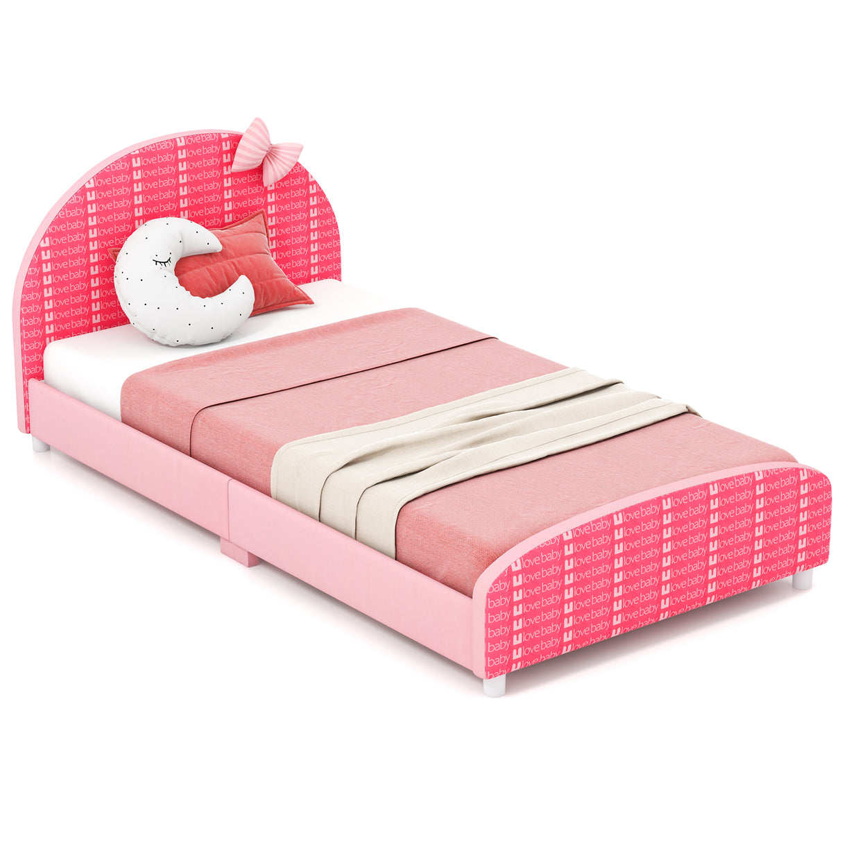 Wood Upholstered Twin Bed Platform with Slat Support