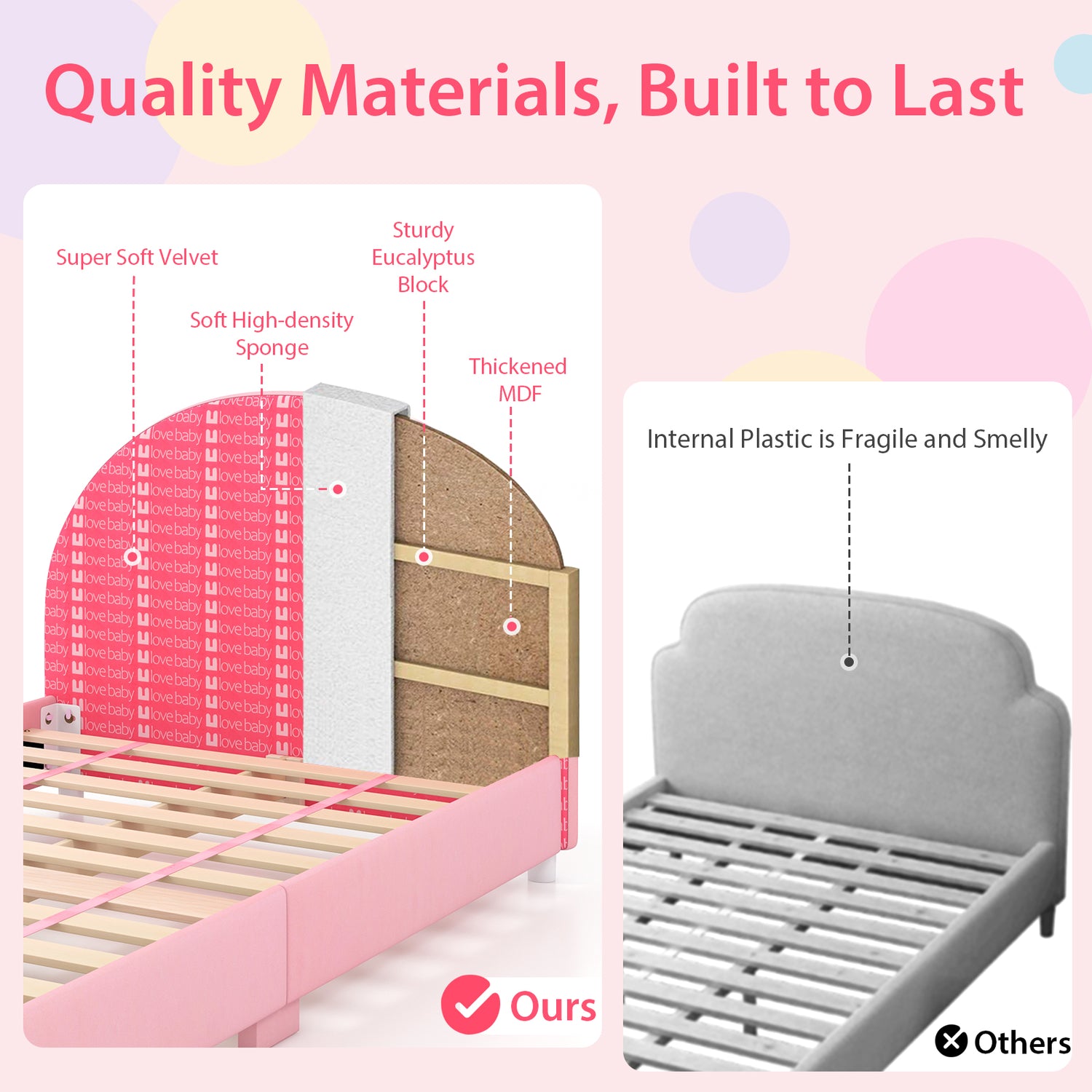 Wood Upholstered Twin Bed Platform with Slat Support