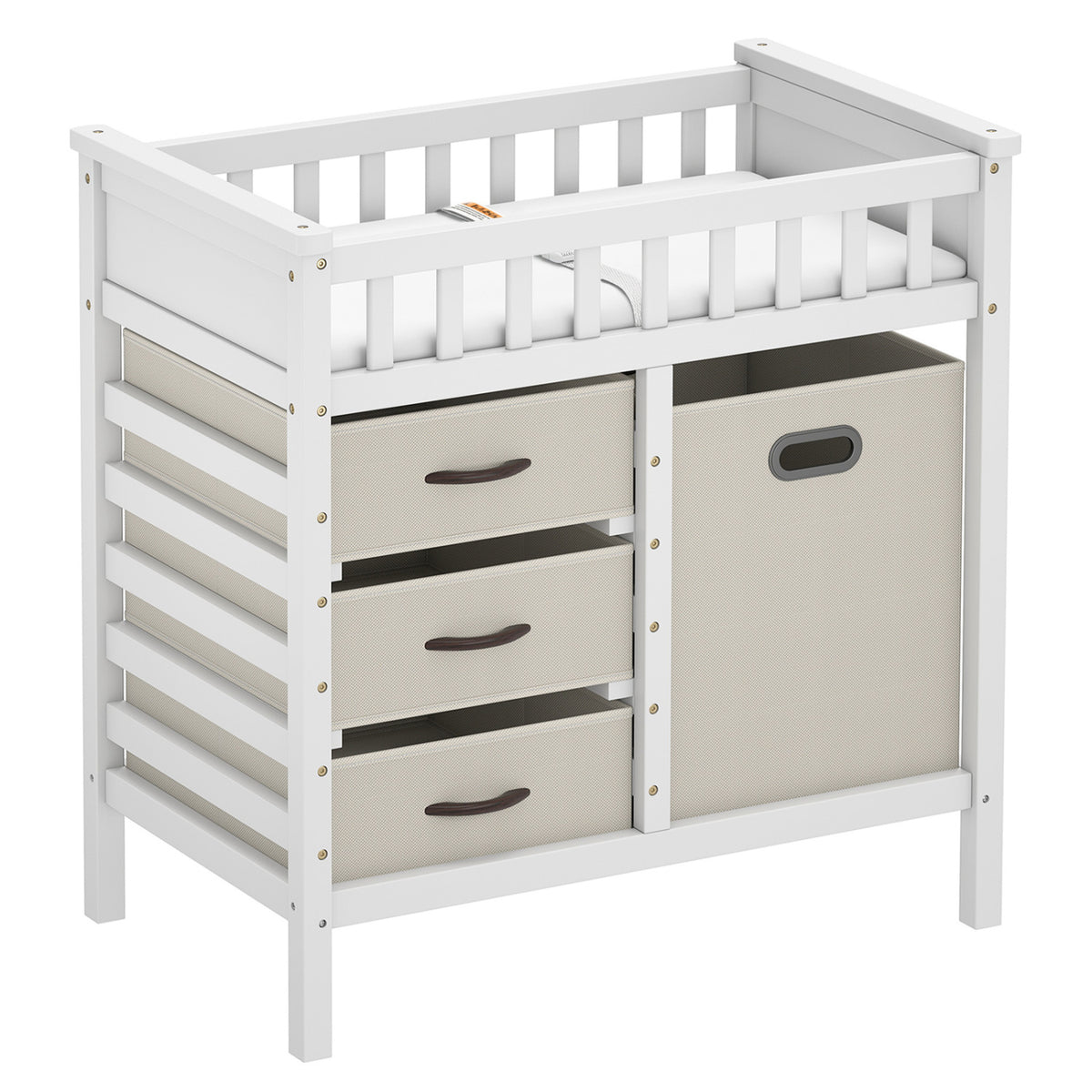 Wooden Baby Changing Table Diaper Changing Station with 3 Fabric Storage Drawers