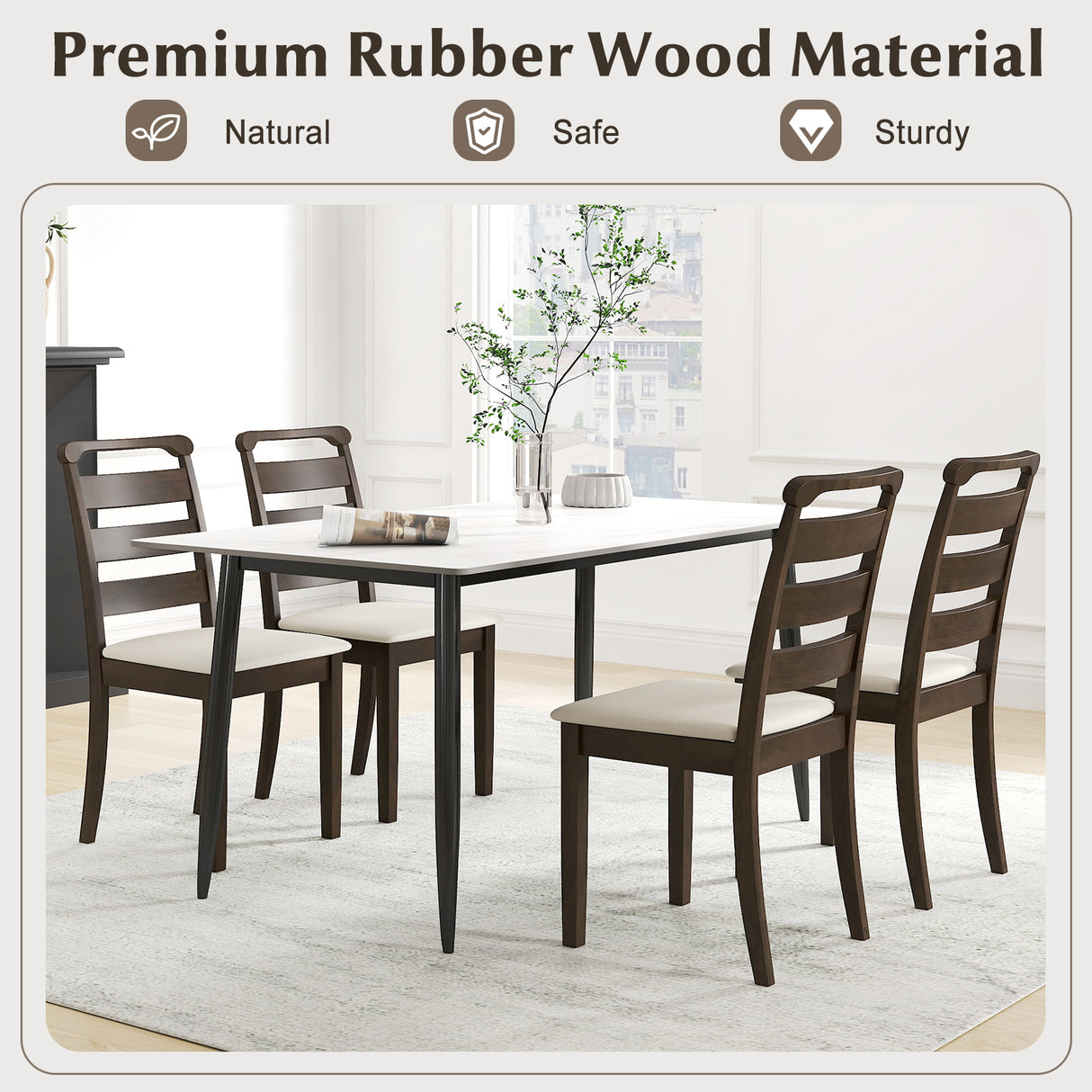 Polyester Upholstered Wooden Dining Chair Set of 2-Walnut