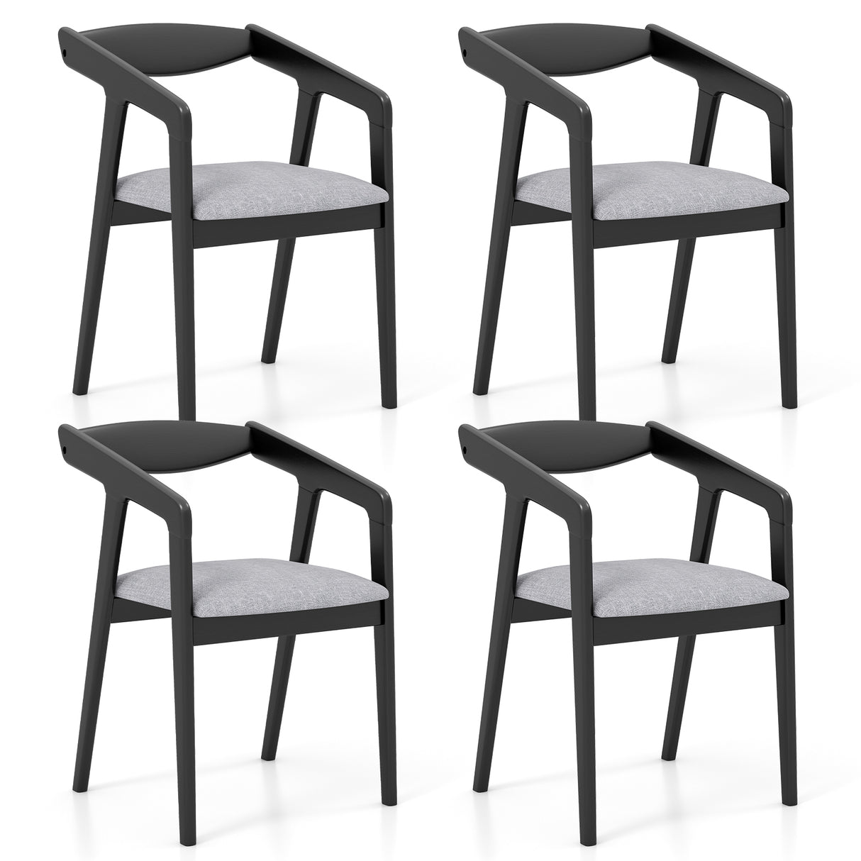 Wooden Dining Chair Set of 2 with Rubber Wood Frame Armrests and Padded Cushion-black