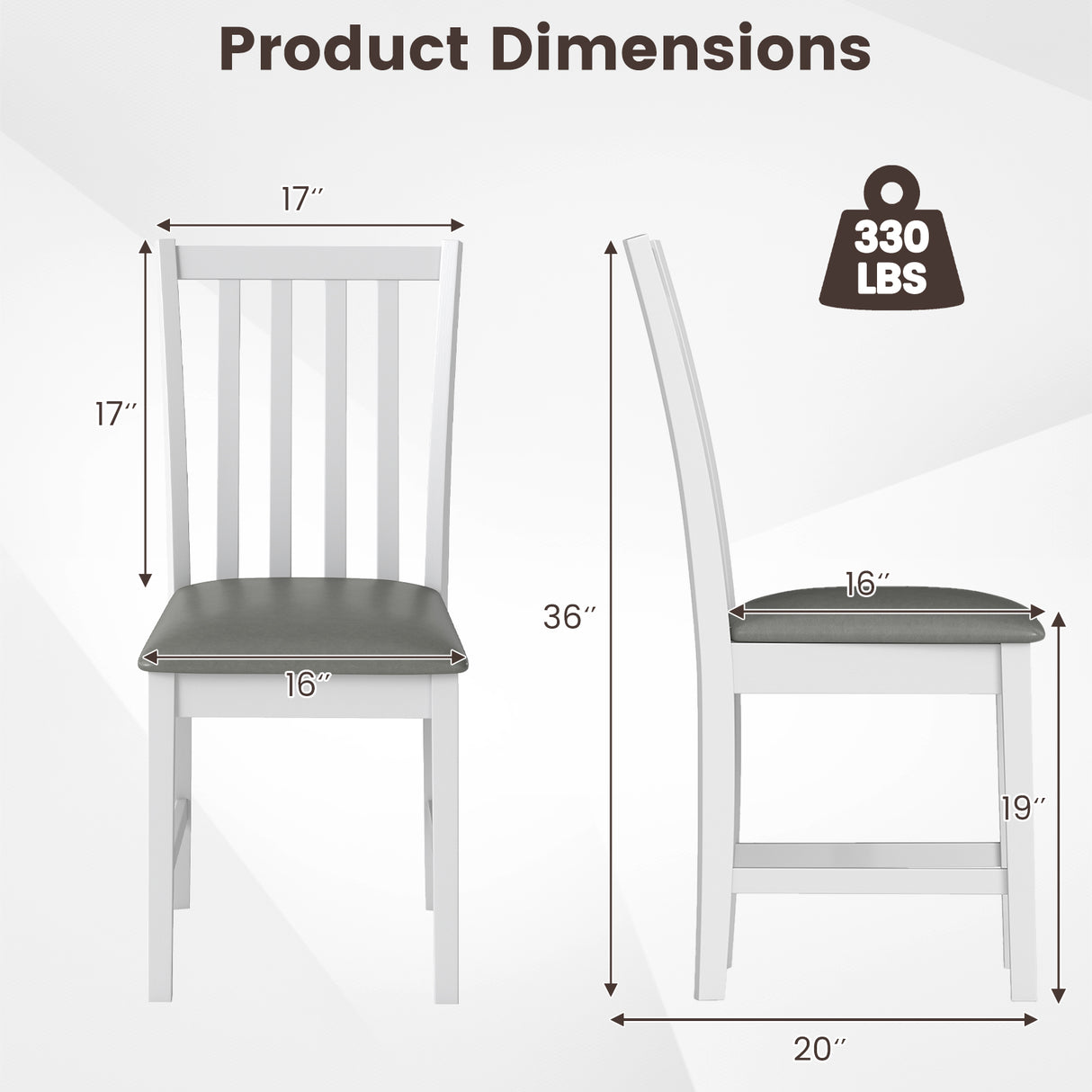 Wooden Dining Chair Set of 2 with Rubber Wood Frame and Padded Seat
