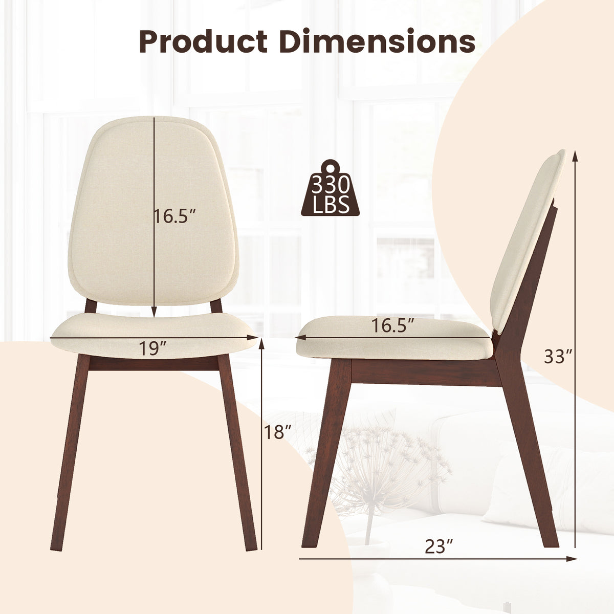 Wooden Dining Chair Set of 2 Mid-Century Modern Upholstered Side Armless Chair-Brown