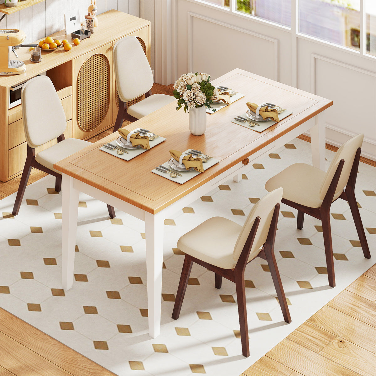 Wooden Dining Chair Set of 4 Mid-Century Modern Upholstered Side Armless Chair-Brown