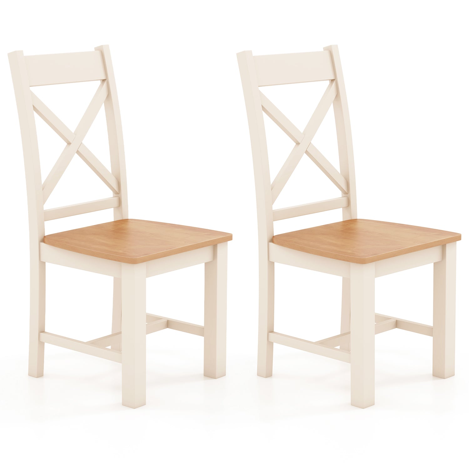 Wooden Dining Chairs Set of 2 with High Back and Rubber Wood Frame-Natural