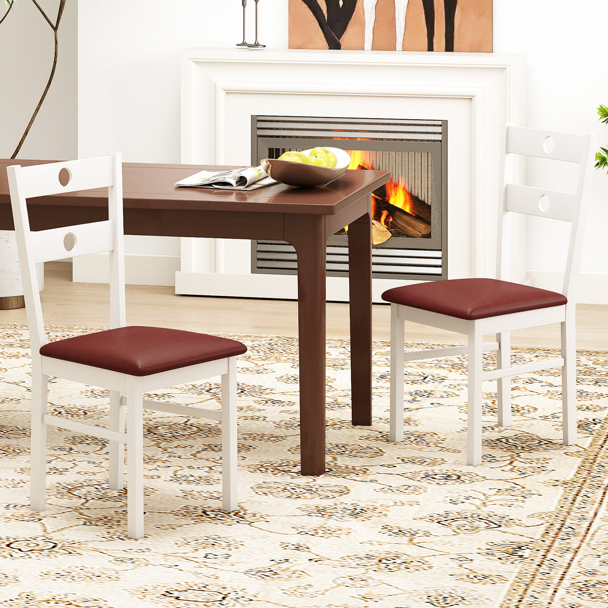 Wooden Dining Chairs Set of 4 Armless Kitchen Chairs with Hollowed Backrest