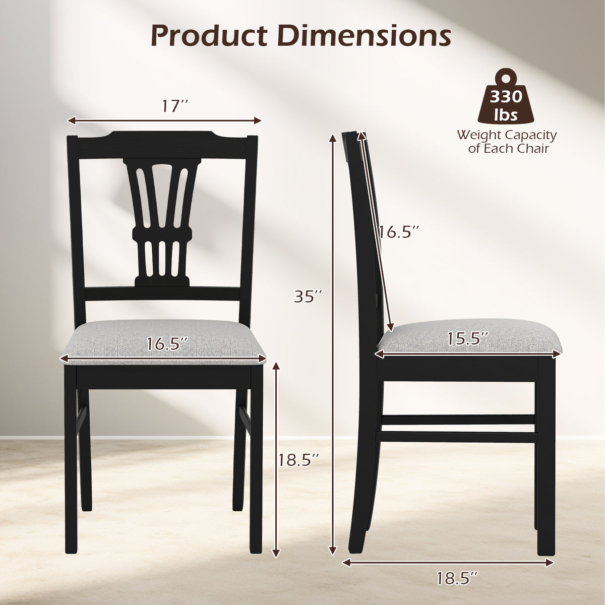 Wooden Dining Chairs Set of 2 Upholstered Kitchen Chairs with Solid Rubber Wood Frame