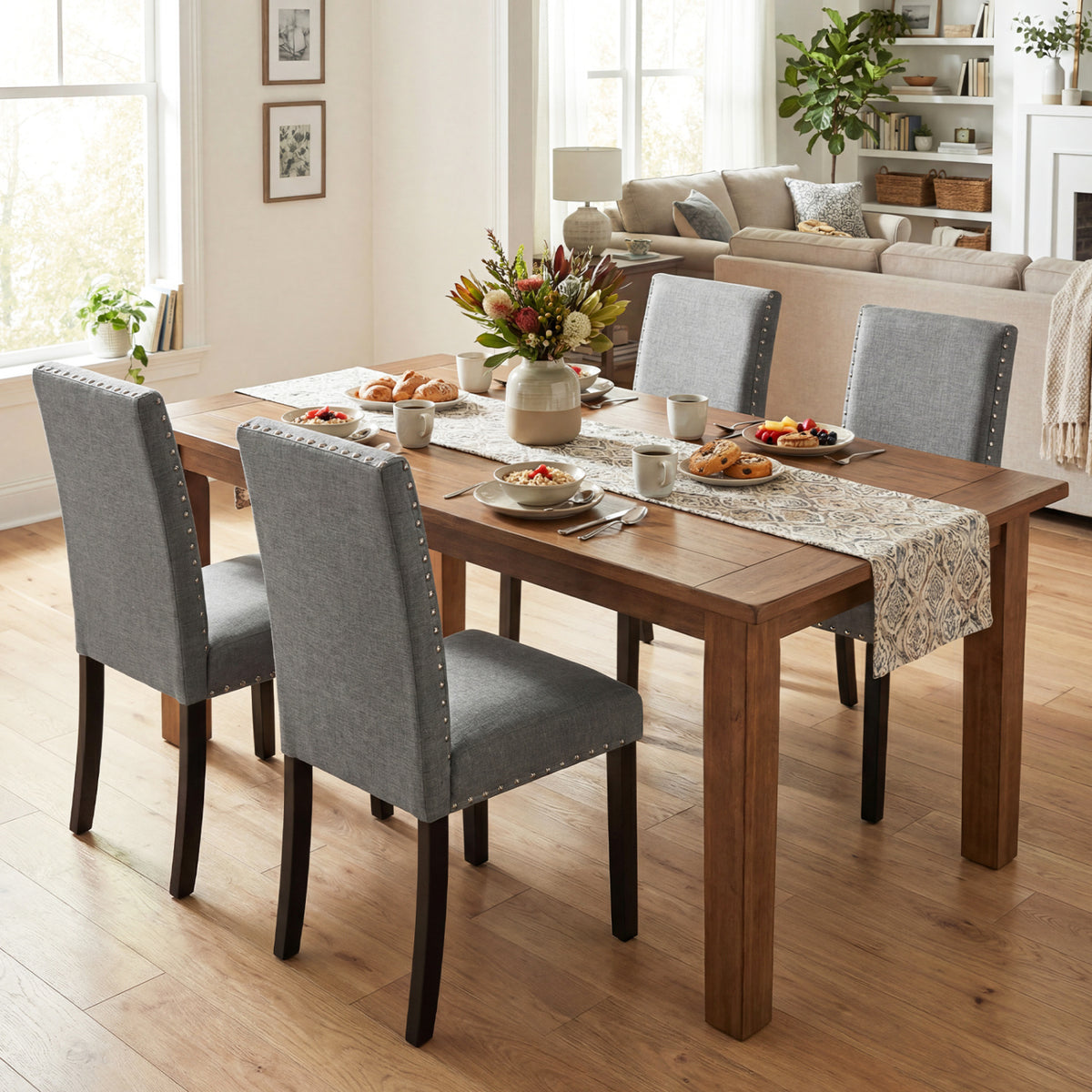 Wooden Dining Chairs Set of 2/4 with Bent Wood Legs