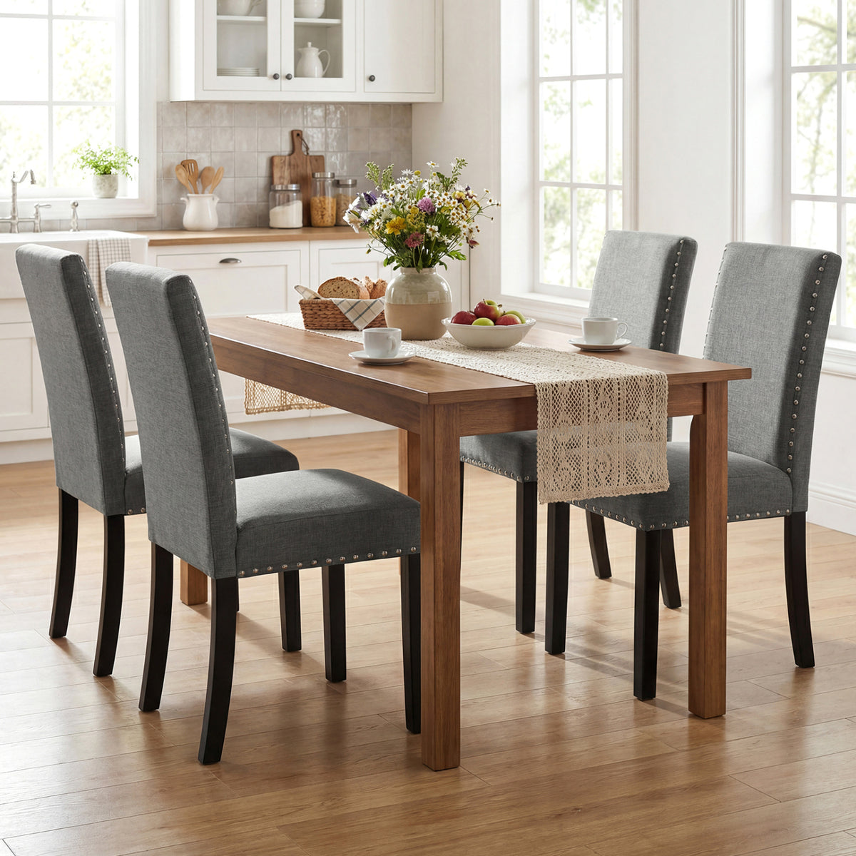 Wooden Dining Chairs Set of 2/4 with Bent Wood Legs