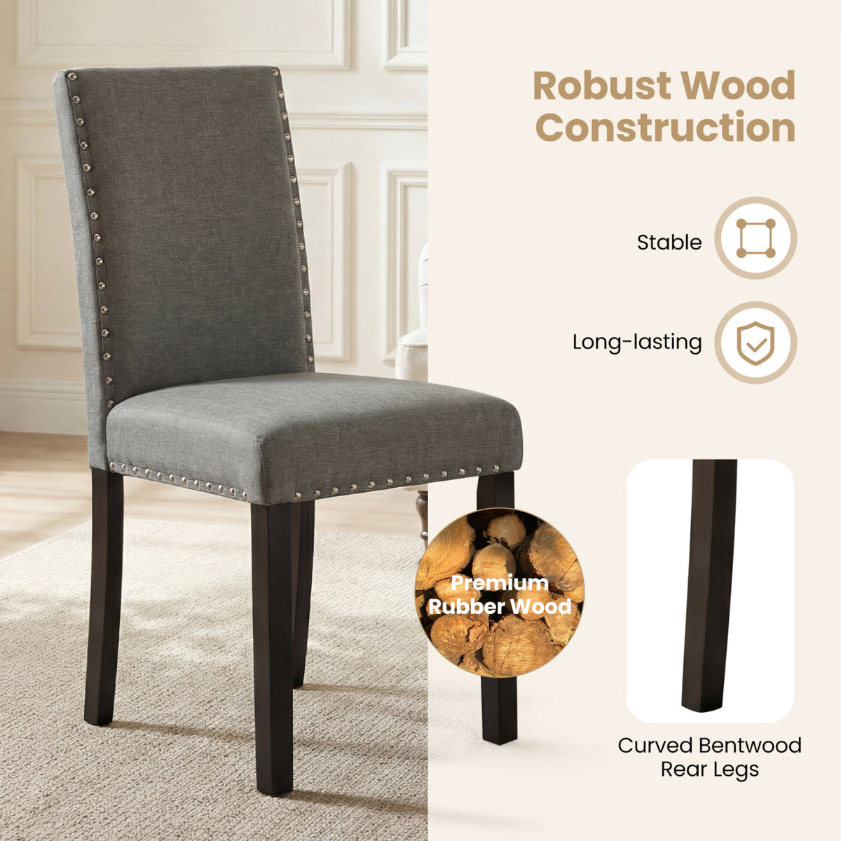 Wooden Dining Chairs Set of 2/4 with Bent Wood Legs