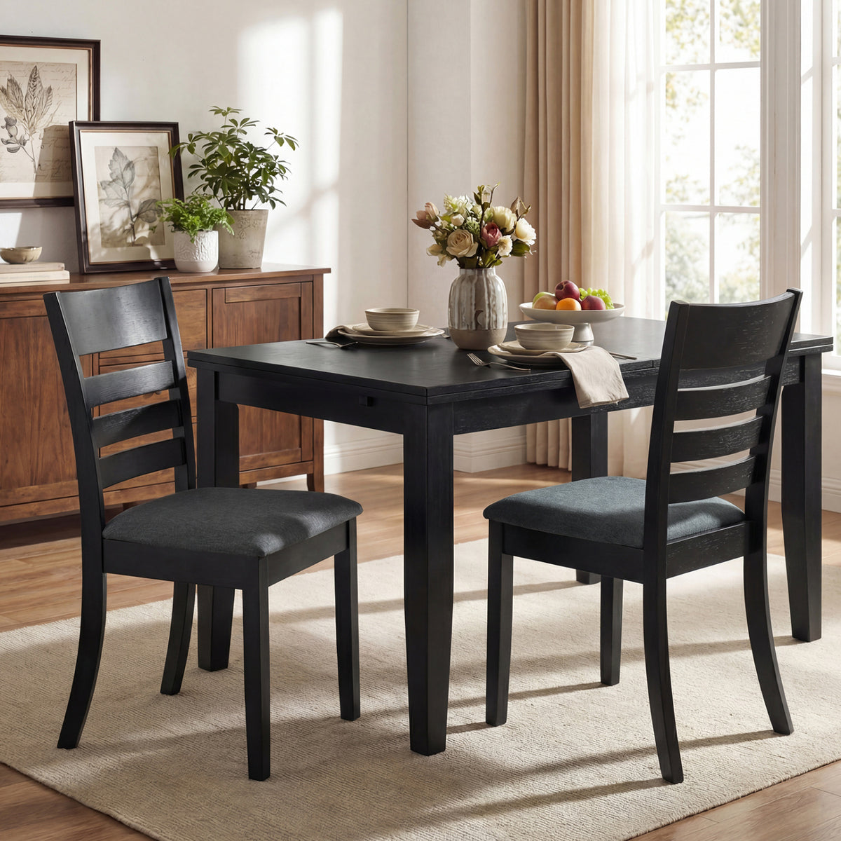 Wooden Dining Chairs Set of 4 Upholstered Kitchen Chairs with Rubber Wood Frame