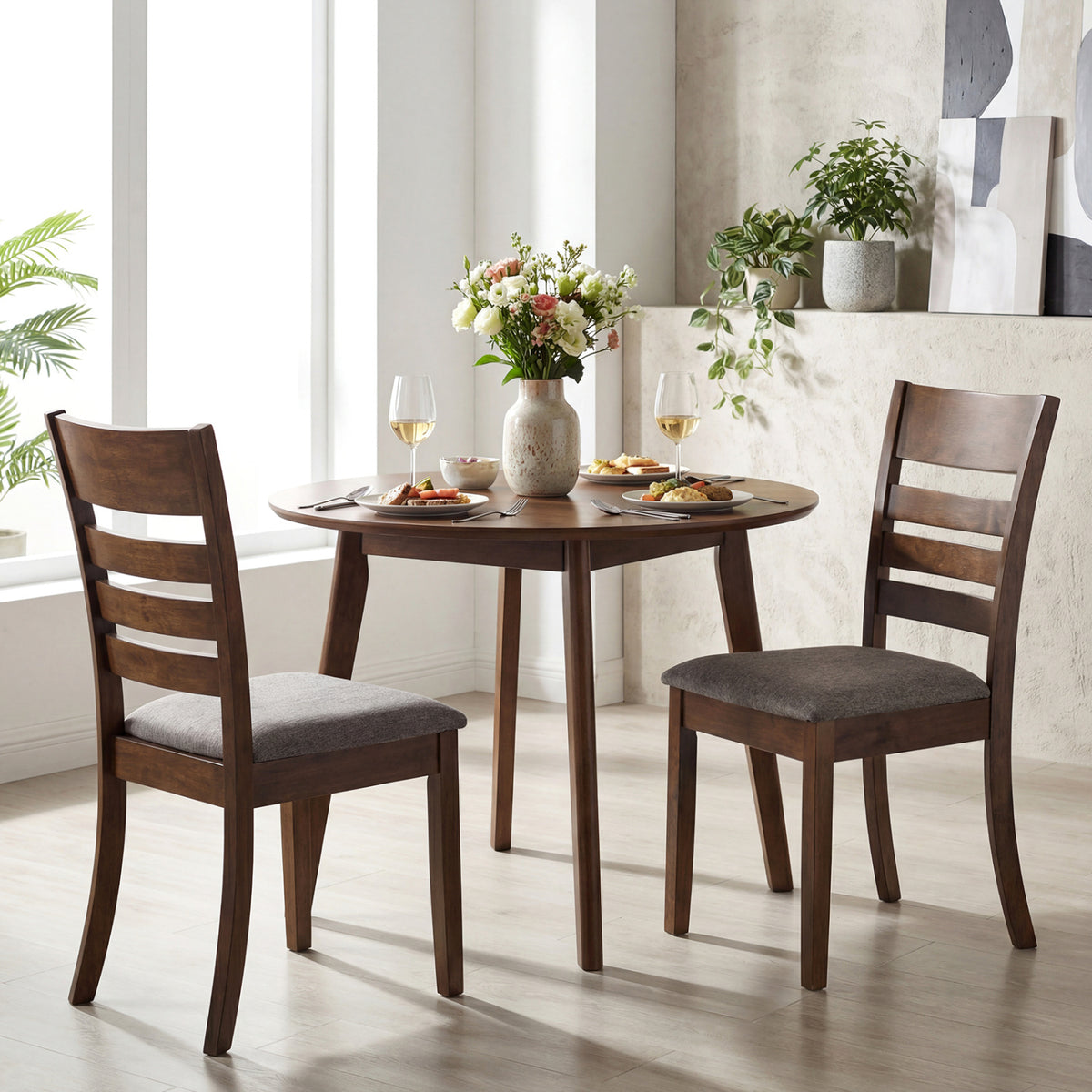 Wooden Dining Chairs Set of 4 Upholstered Kitchen Chairs with Rubber Wood Frame
