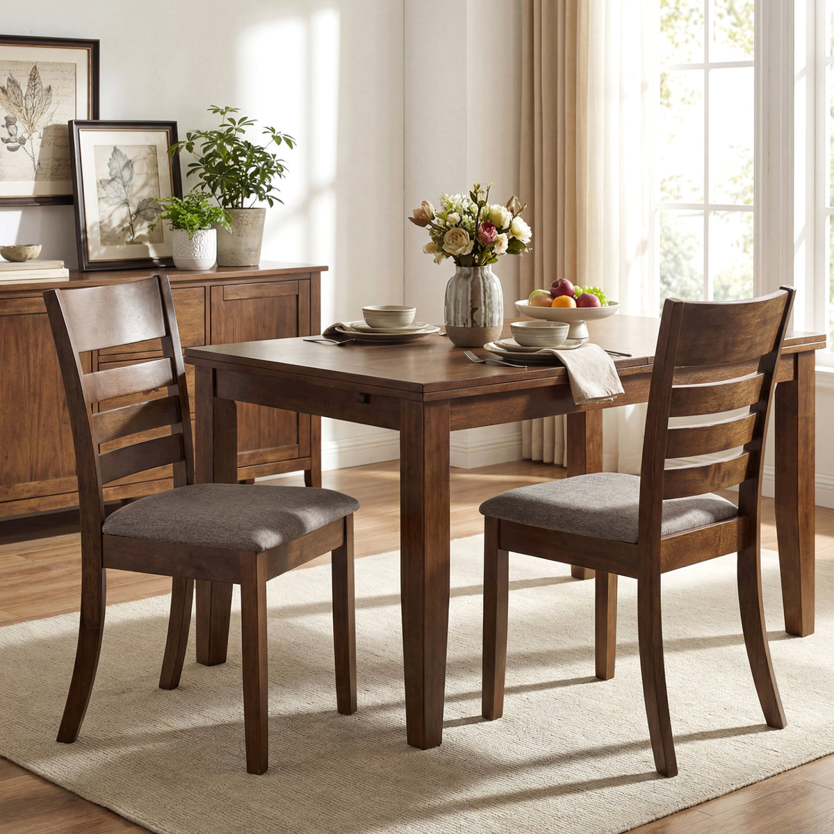 Wooden Dining Chairs Set of 2 Upholstered Kitchen Chairs with Rubber Wood Frame