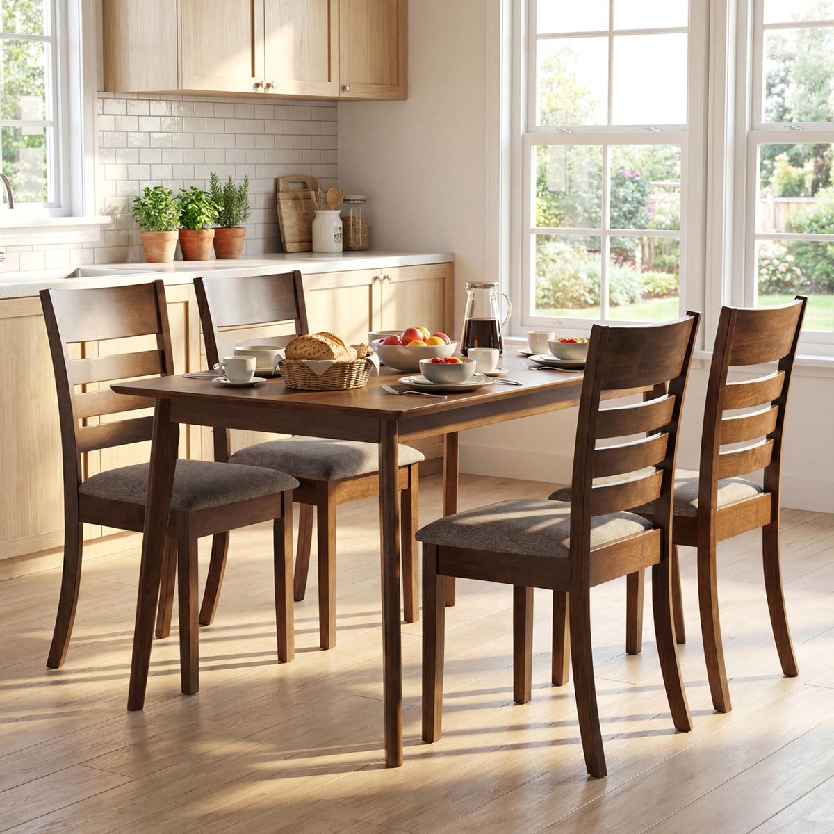 Wooden Dining Chairs Set of 2 Upholstered Kitchen Chairs with Rubber Wood Frame