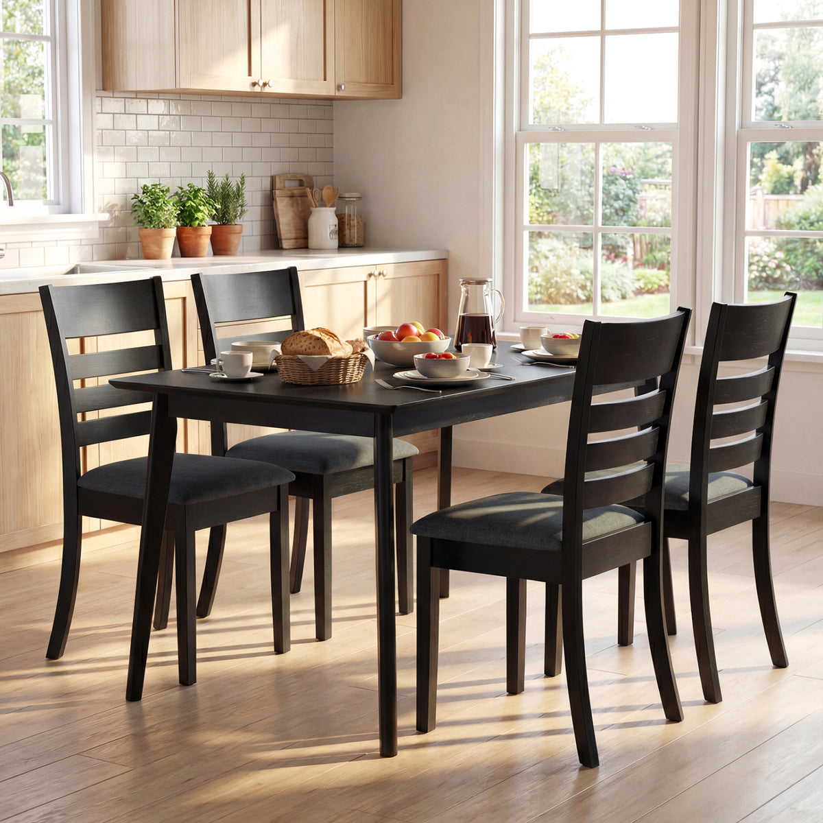 Wooden Dining Chairs Set of 2 Upholstered Kitchen Chairs with Rubber Wood Frame