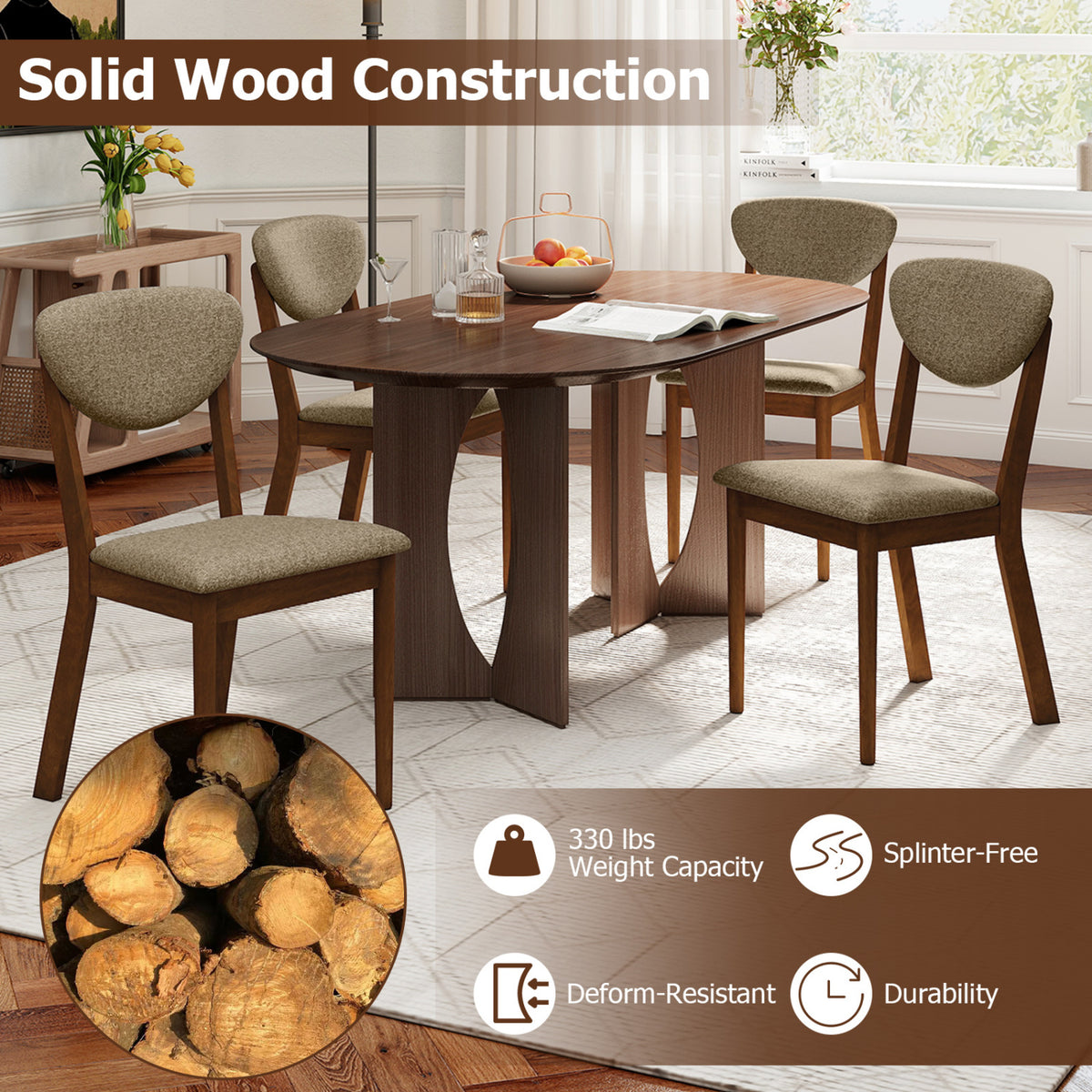 Wooden Dining Chairs Set of 4 with Padded Seat Back for Dining Room
