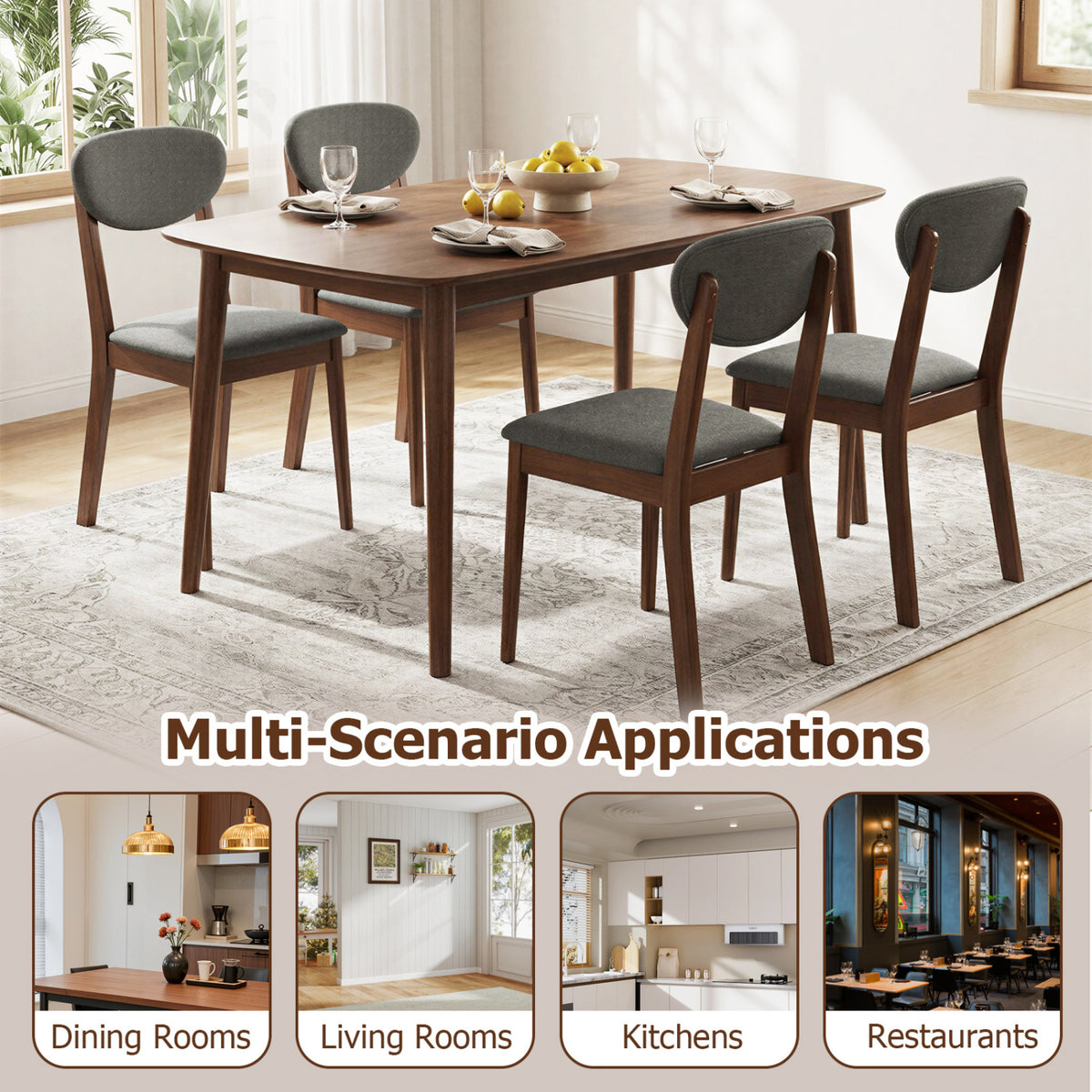 Wooden Dining Chairs Set of 4 with Padded Seat Back for Dining Room