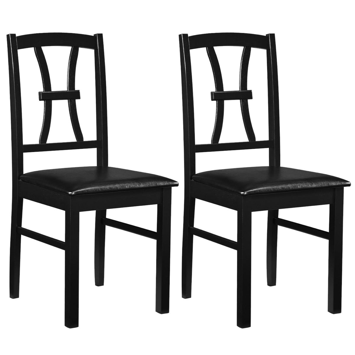 Wooden Dining Chairs Set of 2 with Faux Leather Padded Seat for Kitchen