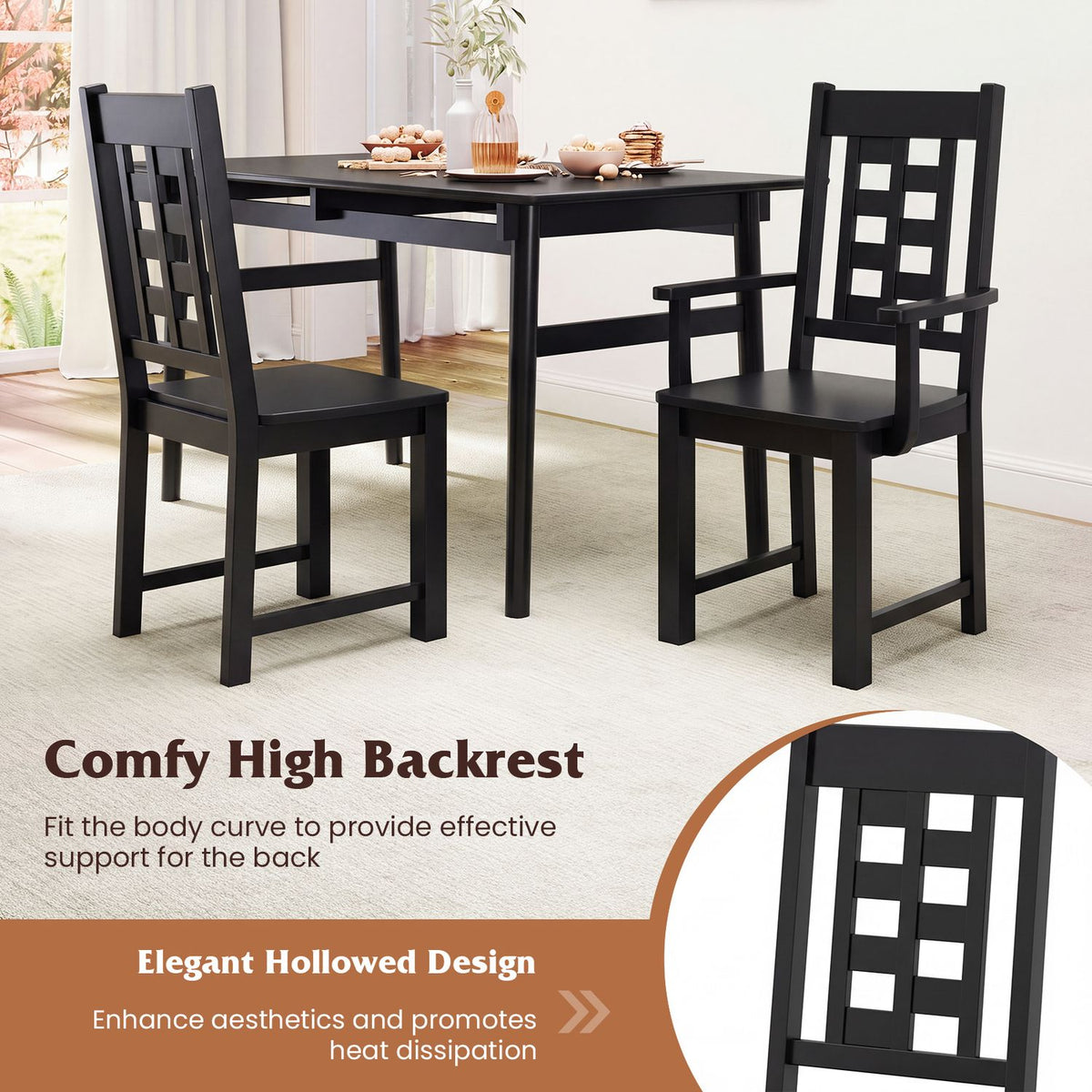 Wooden Dining Chairs Set of 4 Kitchen Chair with Solid Rubber Wood Frame