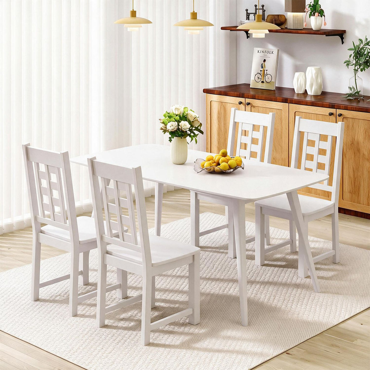 Wooden Dining Chairs Set of 4 Kitchen Chair with Solid Rubber Wood Frame