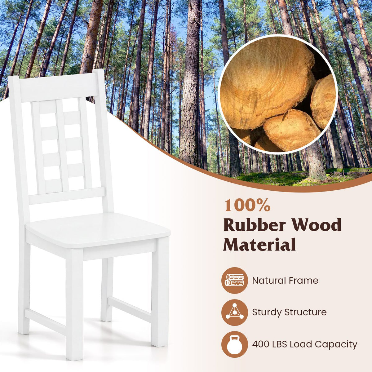 Wooden Dining Chairs Set of 4 Kitchen Chair with Solid Rubber Wood Frame