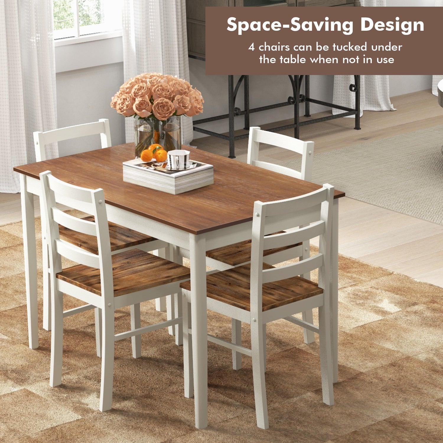5-Piece Wooden Dining Set with Rectangular Table and 4 Chairs