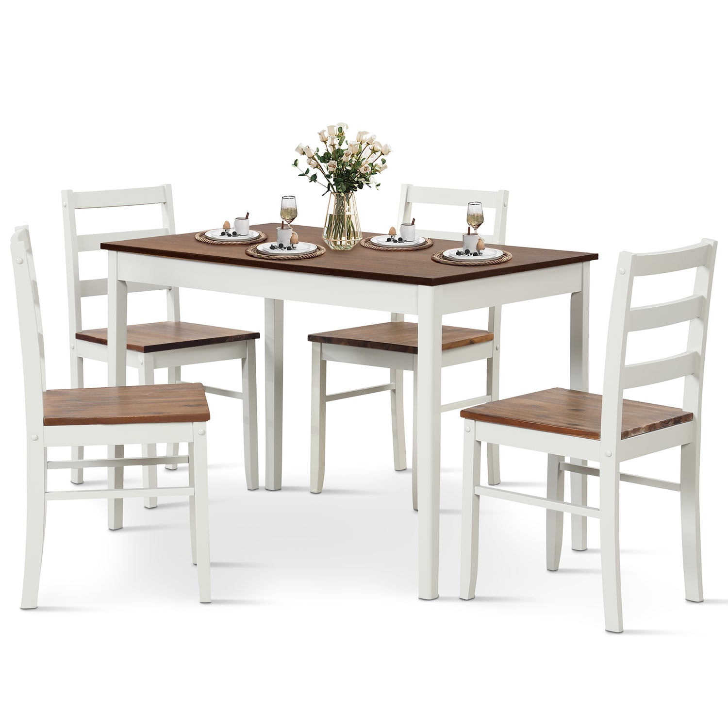 5-Piece Wooden Dining Set with Rectangular Table and 4 Chairs