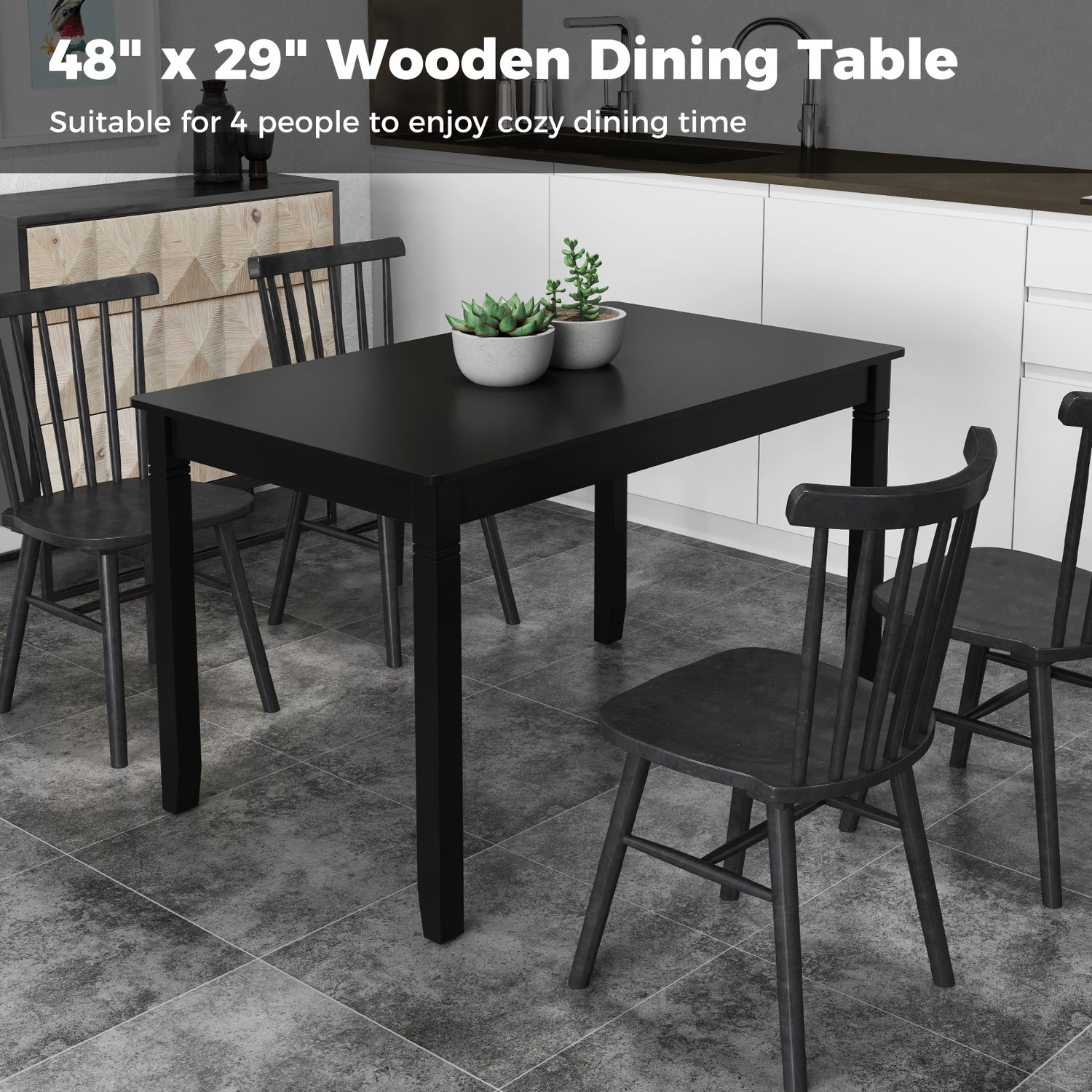 48-Inch Wooden Dining Table for 4 People Rectangular Kitchen Table with Rubber Wood Legs