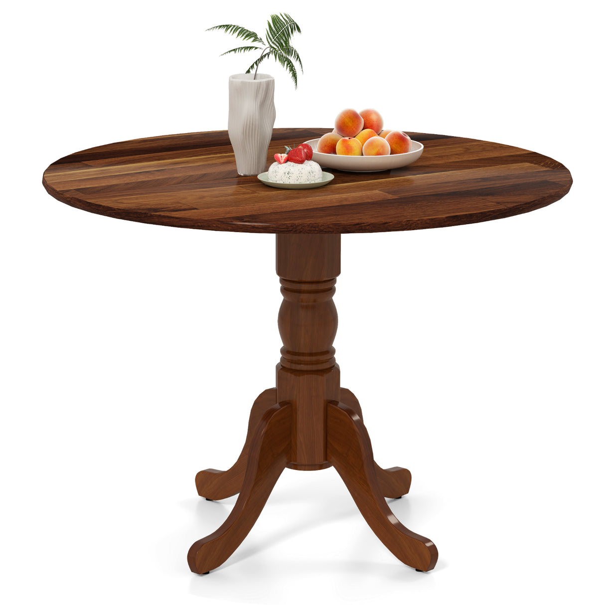 Wooden Dining Table with Round Tabletop and Curved Trestle Legs
